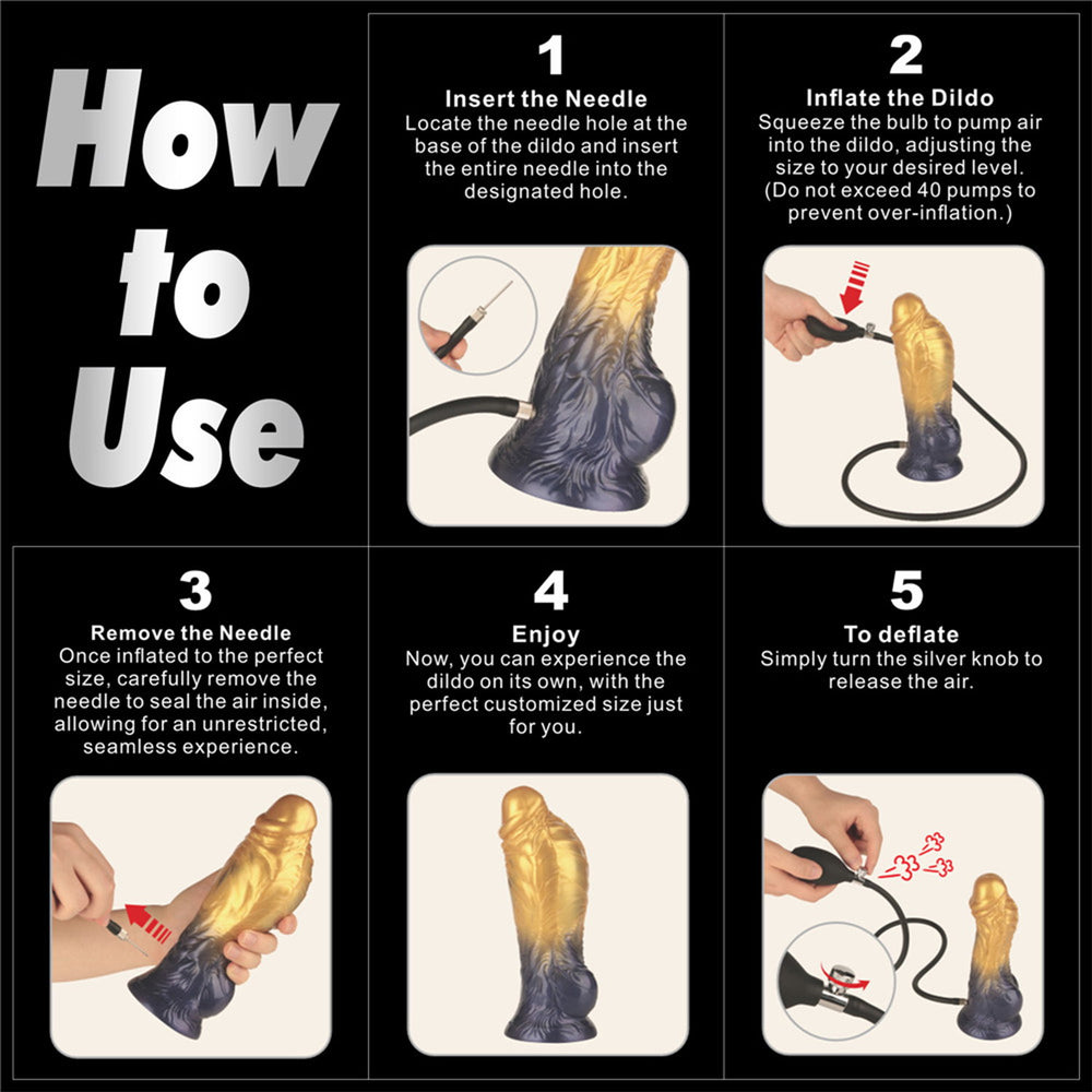 LoveToy – Aufblasbarer Dildo mit doppelter Dichte, 7,5" / 19 cm, Gold/Schwarz