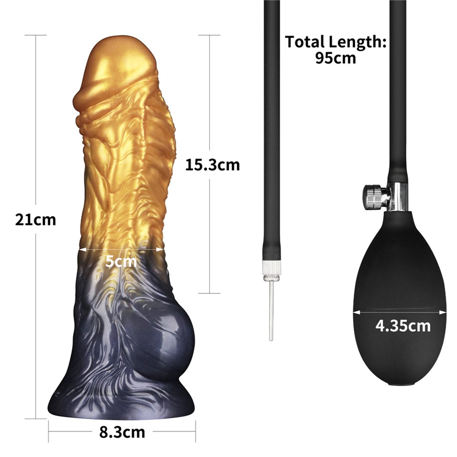 LoveToy – Aufblasbarer Dildo mit doppelter Dichte, 7,5" / 19 cm, Gold/Schwarz