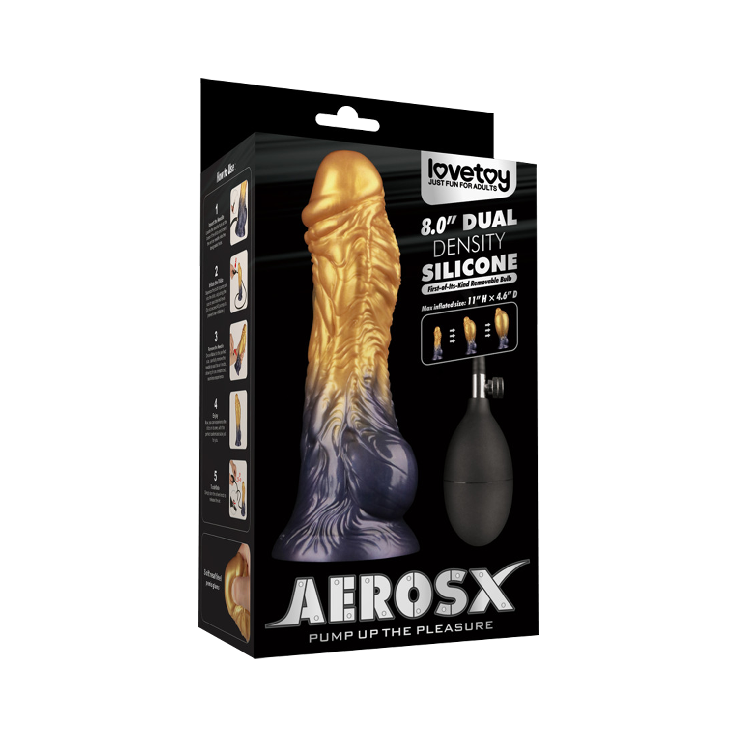12: LoveToy – Aufblasbarer Dildo mit doppelter Dichte, 8" / 20 cm, Gold/Schwarz