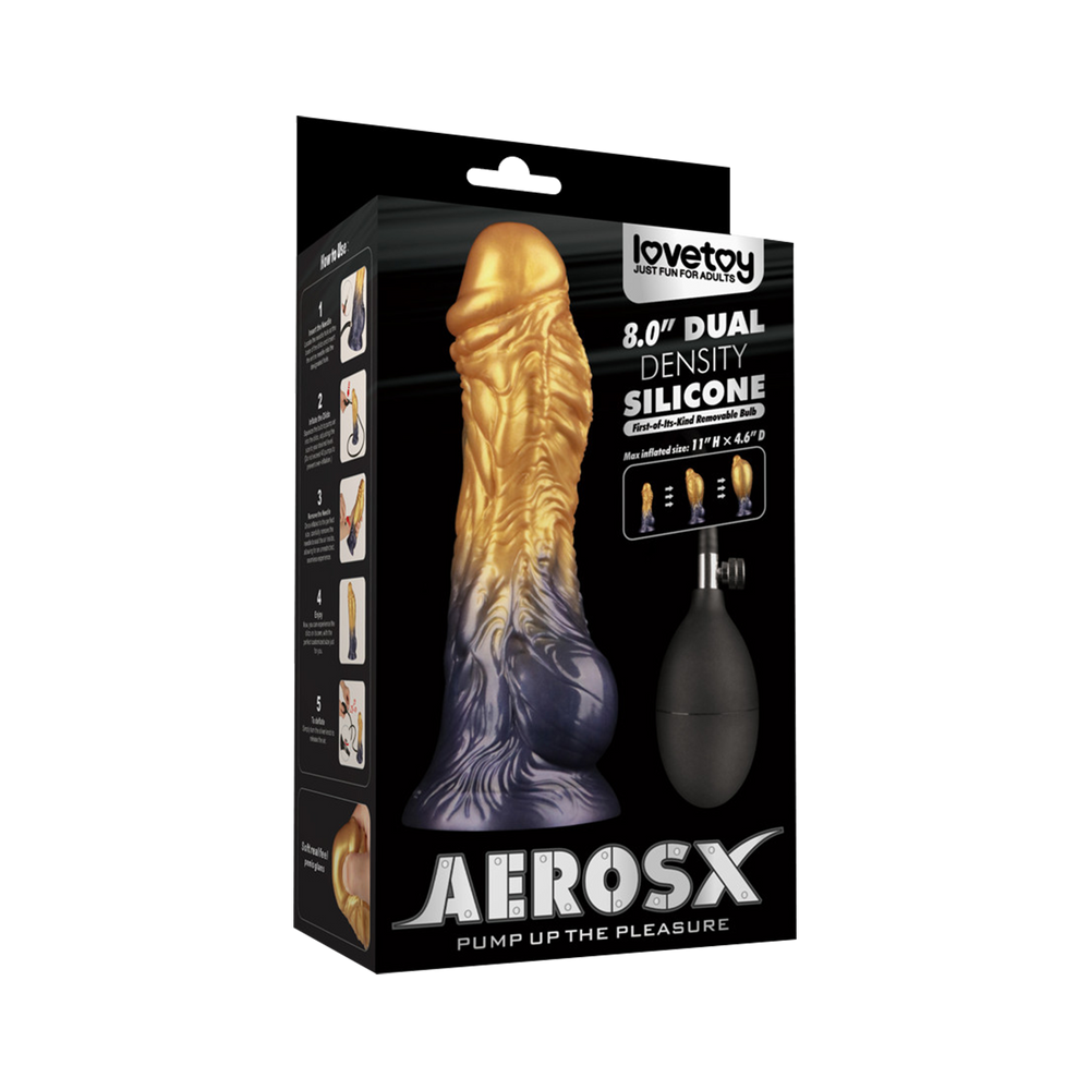 12: LoveToy – Aufblasbarer Dildo mit doppelter Dichte, 8" / 20 cm, Gold/Schwarz