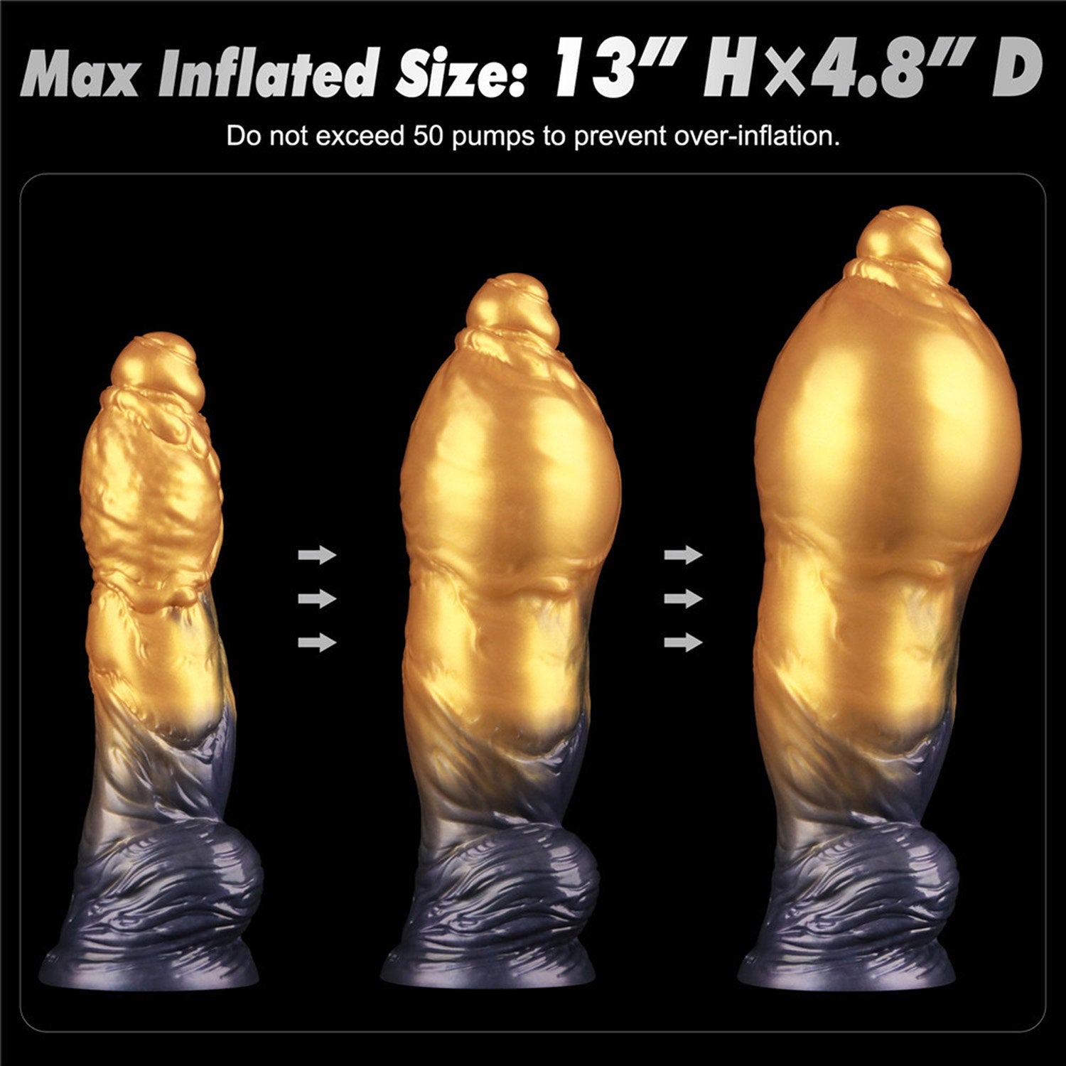 LoveToy – Aufblasbarer Dildo mit doppelter Dichte, 10"/ 25 cm, Gold/Schwarz
