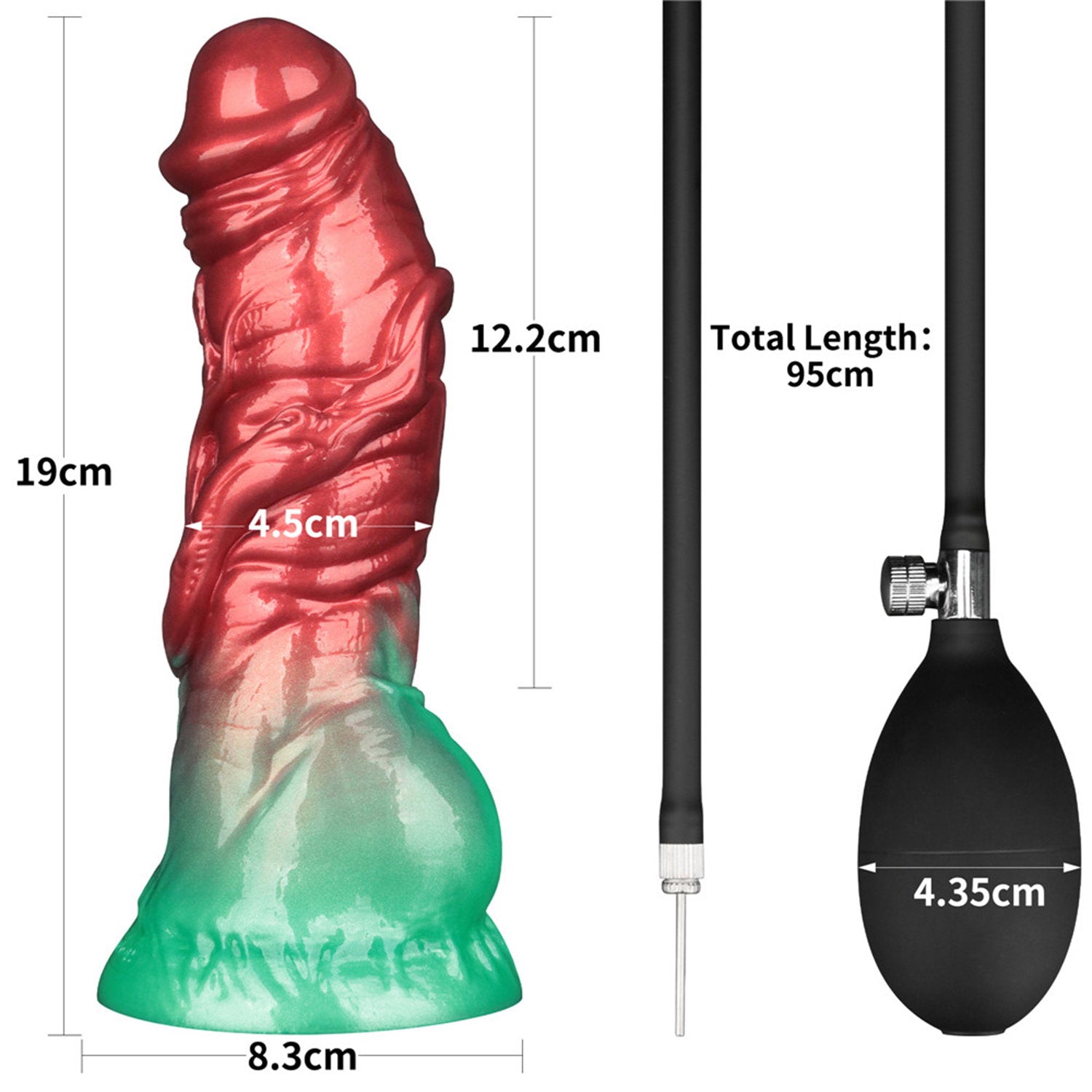 5: LoveToy – Aufblasbarer Dildo mit doppelter Dichte,  7,5" / 19 cm, Rot/Grün