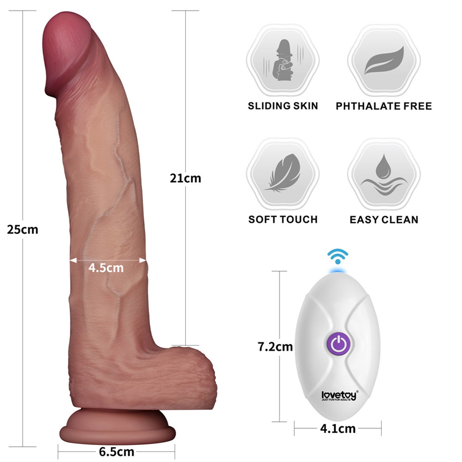 4: LoveToy – Vibrierender Gleitkörper Pro II mit Fernbedienung – 10" / 25 cm – Nude