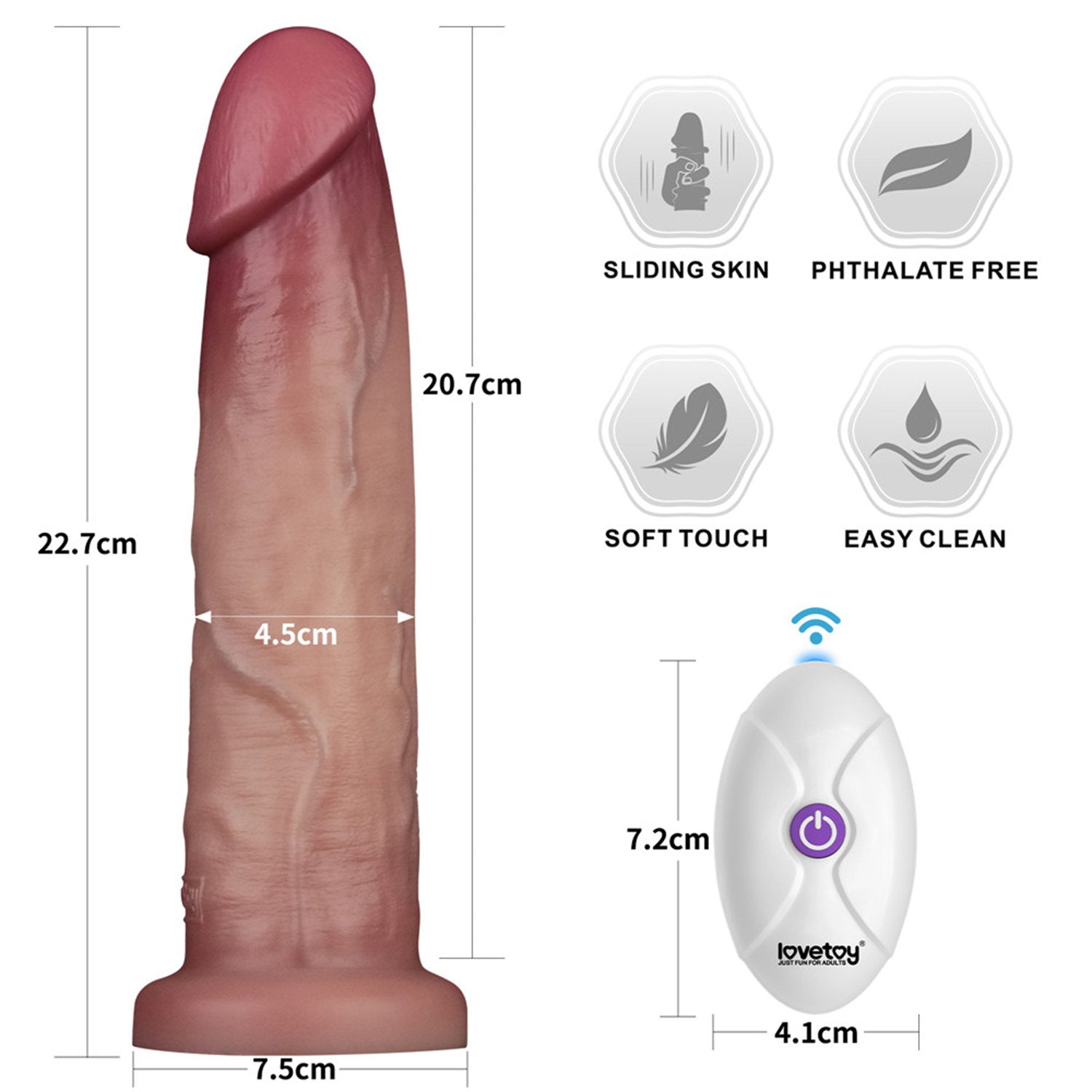 LoveToy – Vibrierender Gleitkörper Pro II mit Fernbedienung – 9" / 23 cm – Nude