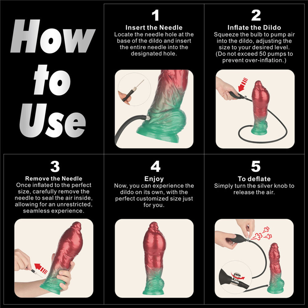 LoveToy – Aufblasbarer Dildo mit doppelter Dichte, 10" / 25 cm, Rot/Grün