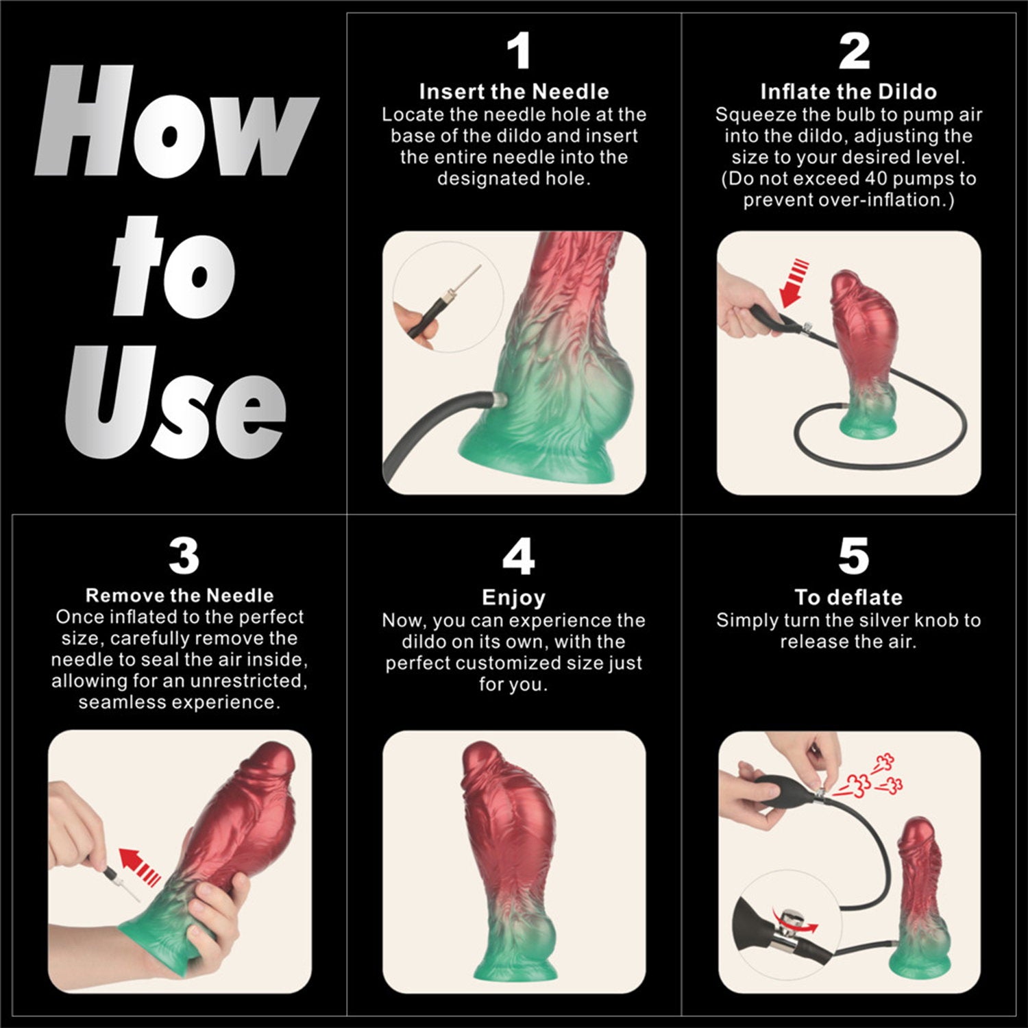 LoveToy – Aufblasbarer Dildo mit doppelter Dichte, 8"/ 20 cm, Rot/Grün