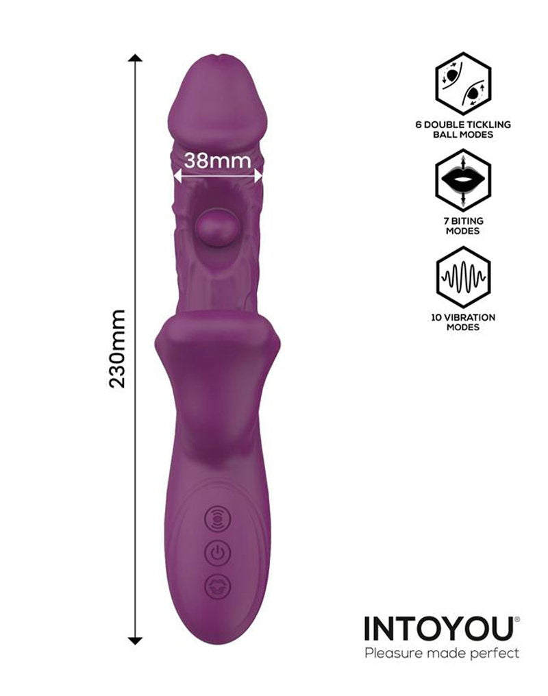 IY – Bella – Dreifach-Motor-Vibrator mit doppelter Kitzelkugel und Biting – Lila