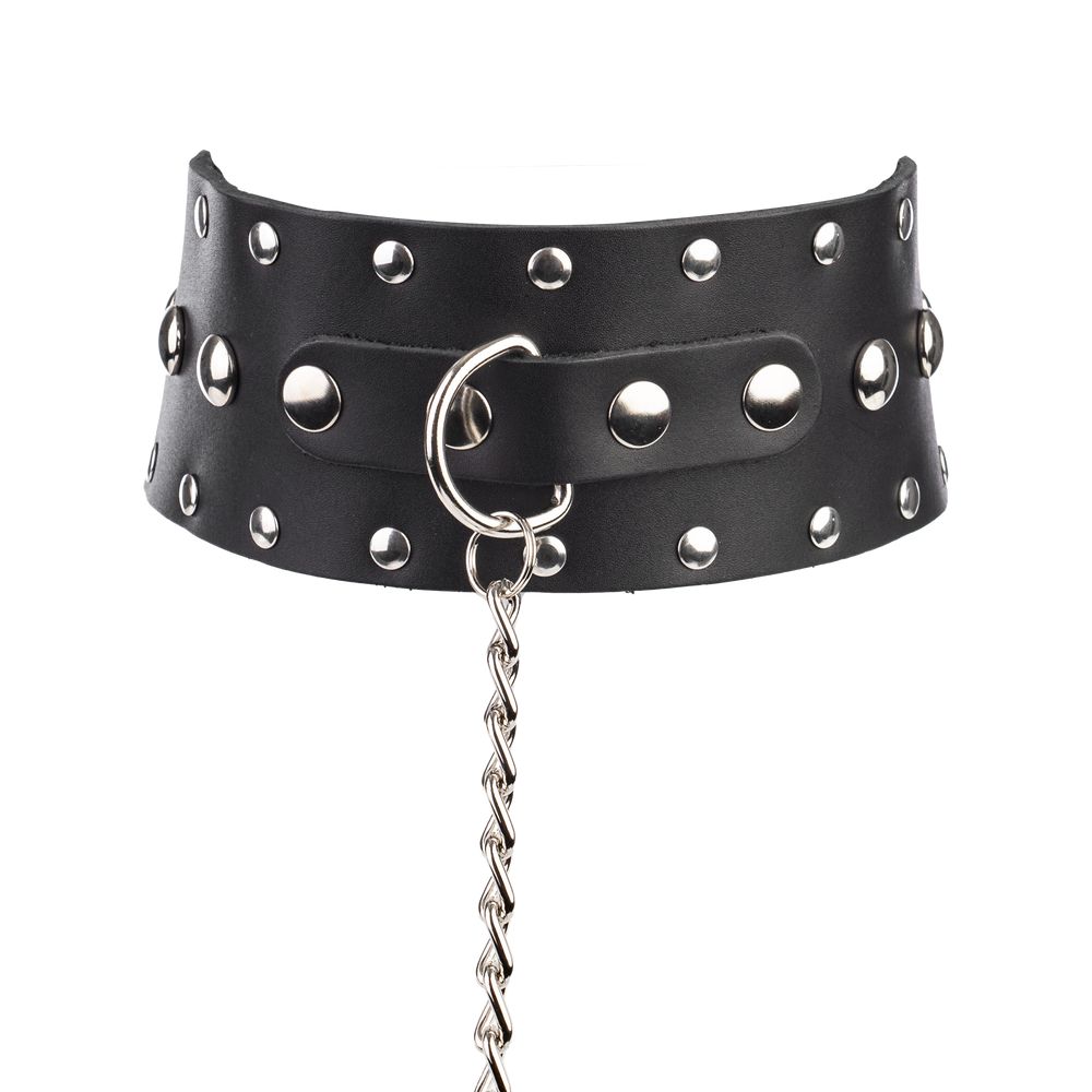 Rimba - Halsband mit Nieten und Hundenketten, verstellbar mit Schalle.