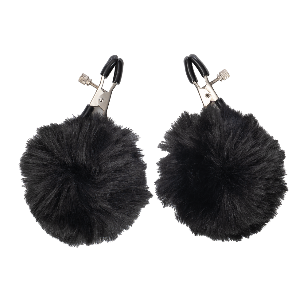 3: Rimba Bondage Play – Nippelklemmen mit Pompons – Schwarz
