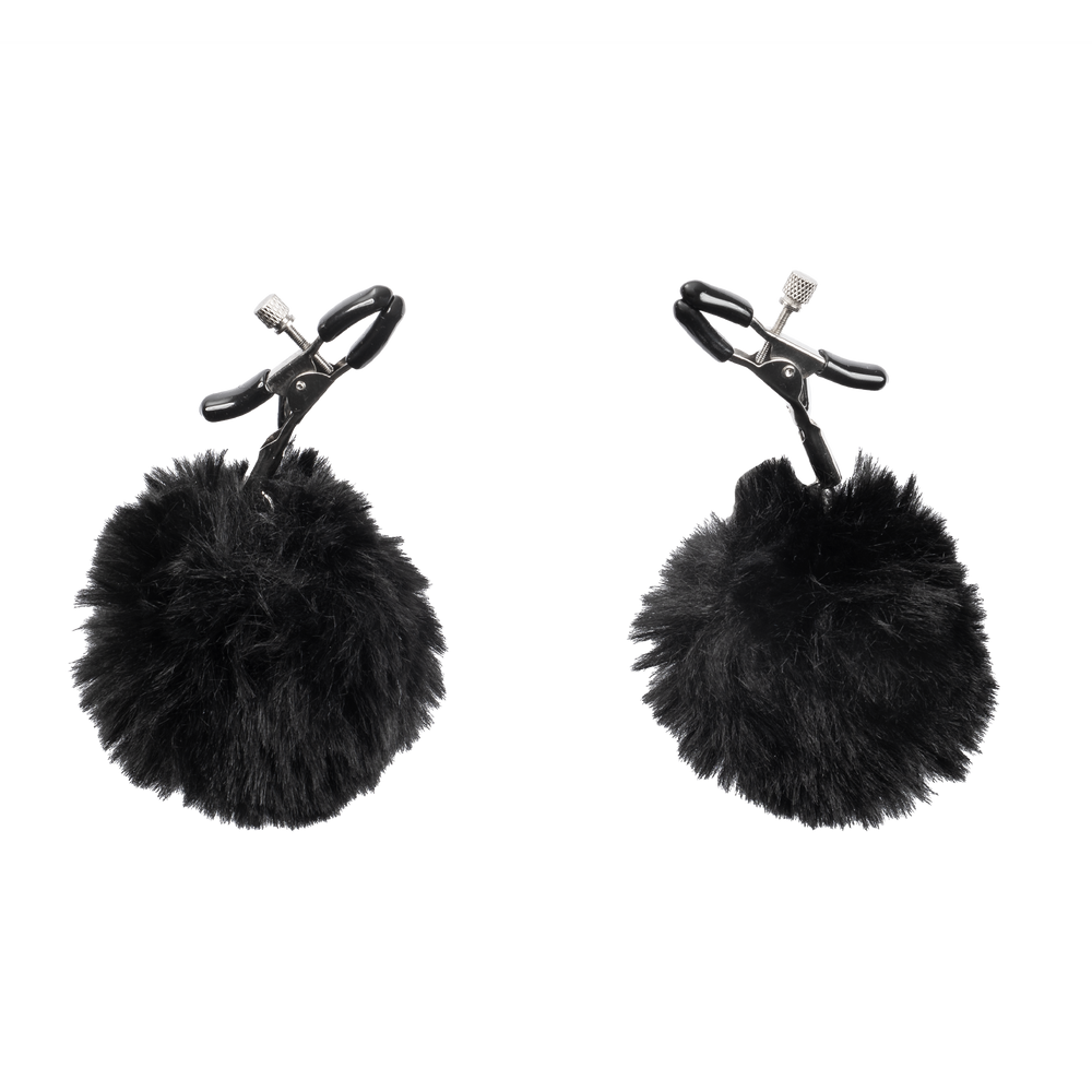 6: Rimba Bondage Play – Nippelklemmen mit Pompons – Schwarz