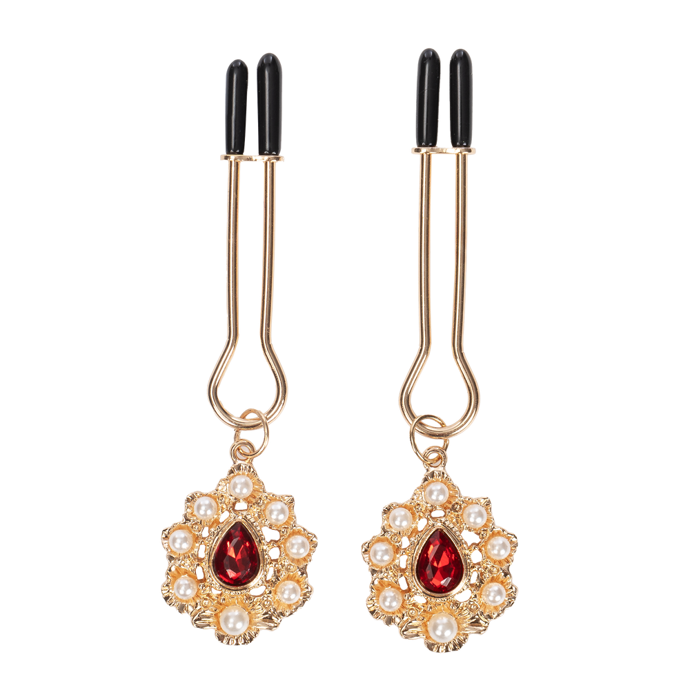 3: Rimba Bondage Play – Brustwarzenklammern mit Goldschmuck – Gold