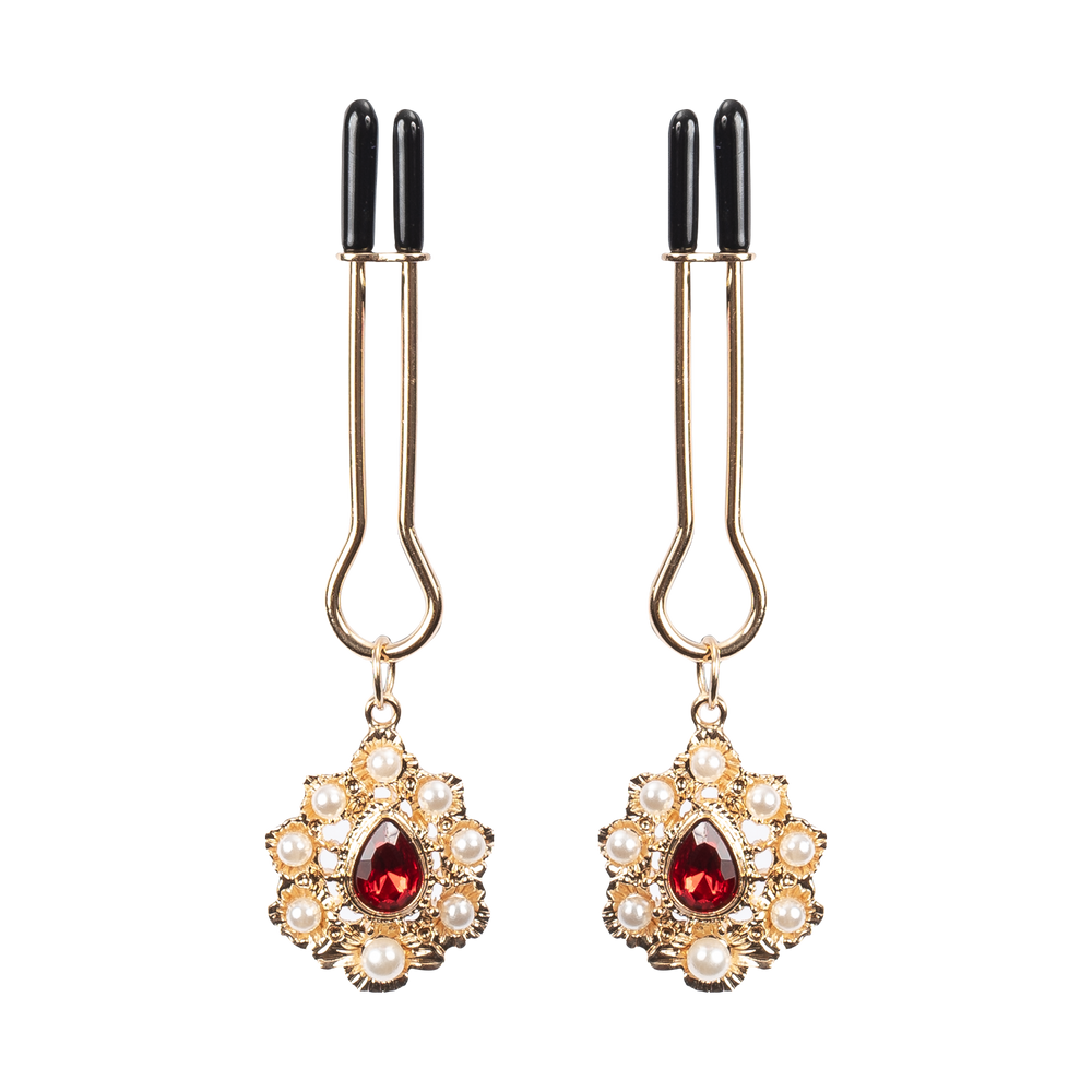 5: Rimba Bondage Play – Brustwarzenklammern mit Goldschmuck – Gold