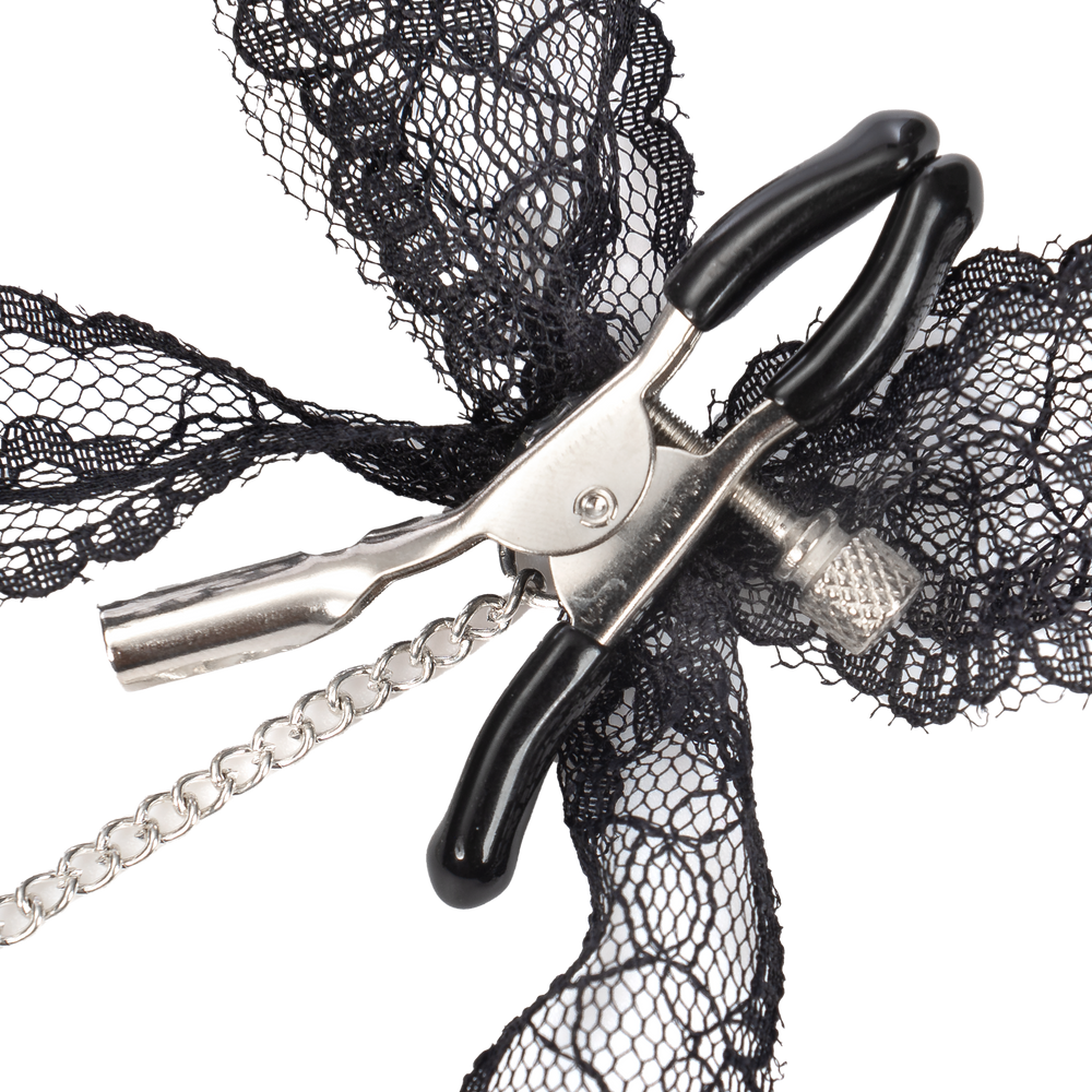 Rimba Bondage Play – Nippelklemmen mit Spitze – Schwarz