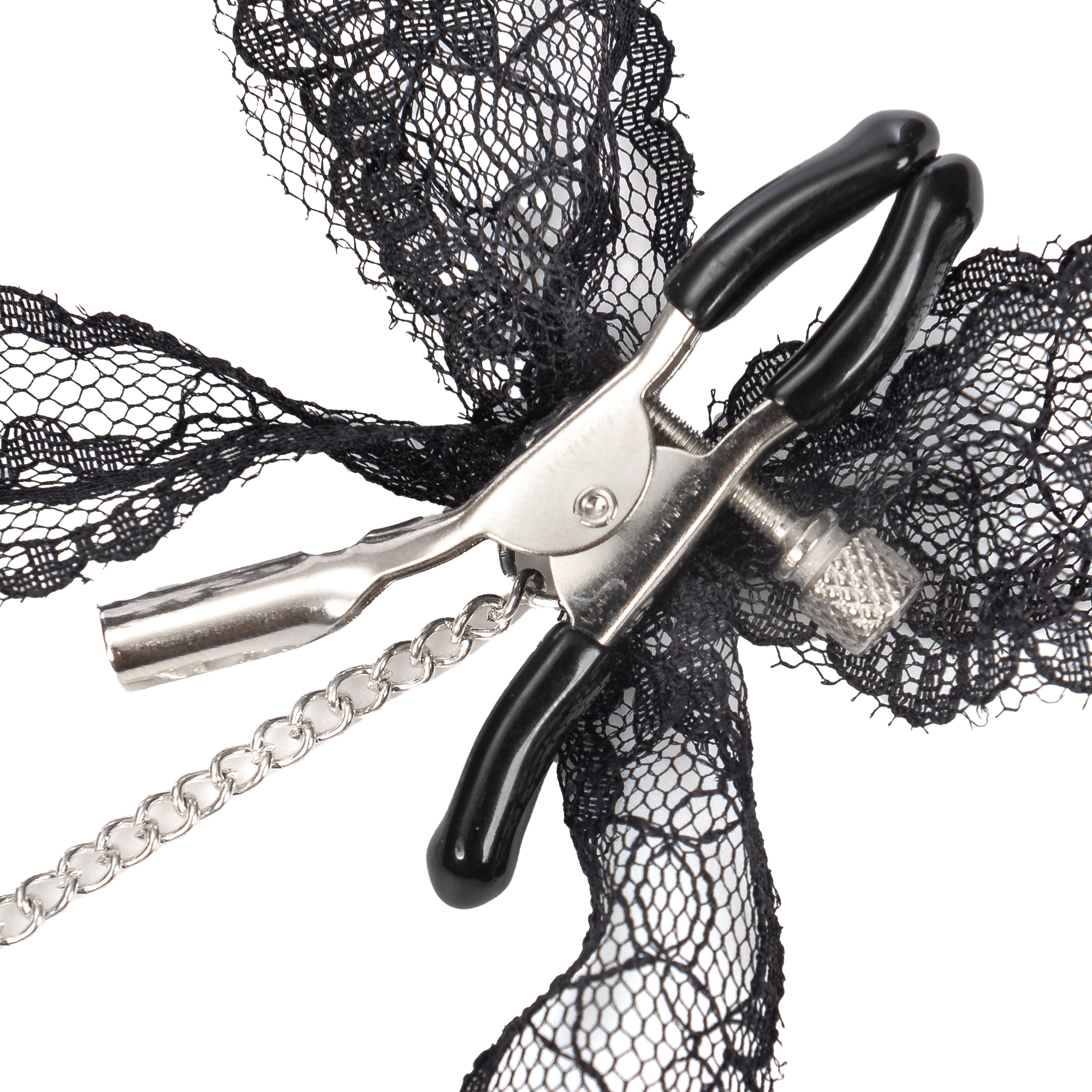 Rimba Bondage Play – Nippelklemmen mit Spitze – Schwarz