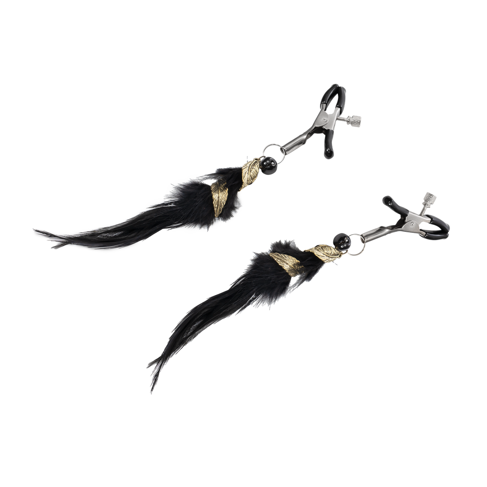 5: Rimba Bondage Play – Nippelklemmen mit Federn – Schwarz & Gold