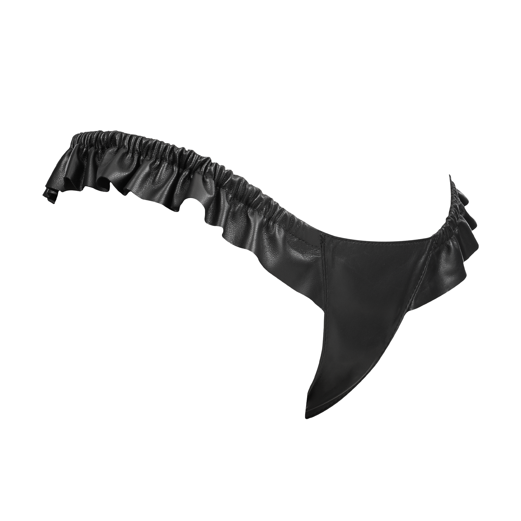 Rimba Bondage Play – Luxus-Leder-String mit Rüschen – Schwarz