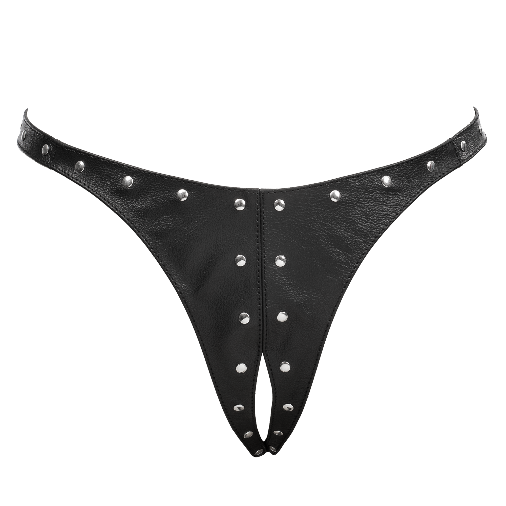Rimba Bondage Play – Offener Lederstring mit Verzierung – Schwarz