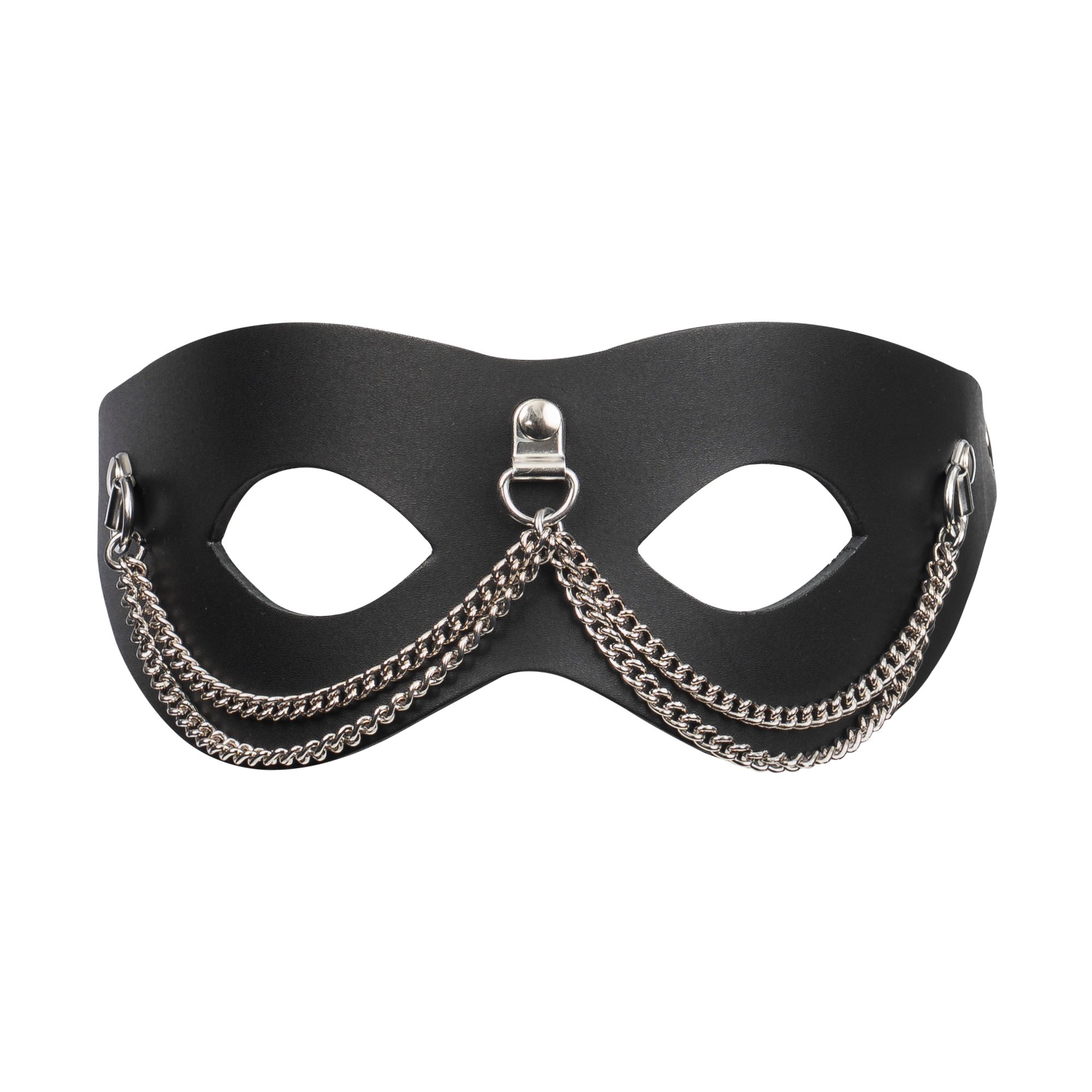 4: Rimba Bondage Play – Ledermaske mit Kettenverzierung – Schwarz & Silber