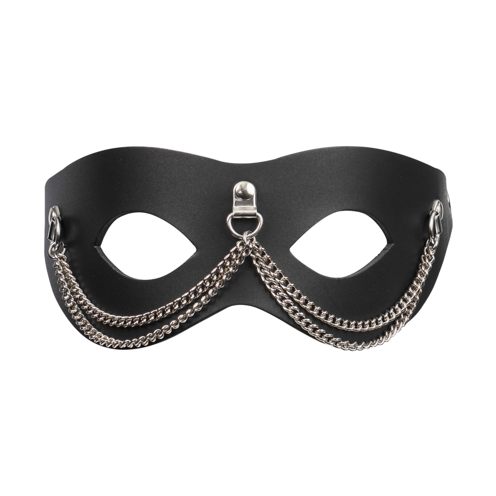 4: Rimba Bondage Play – Ledermaske mit Kettenverzierung – Schwarz & Silber