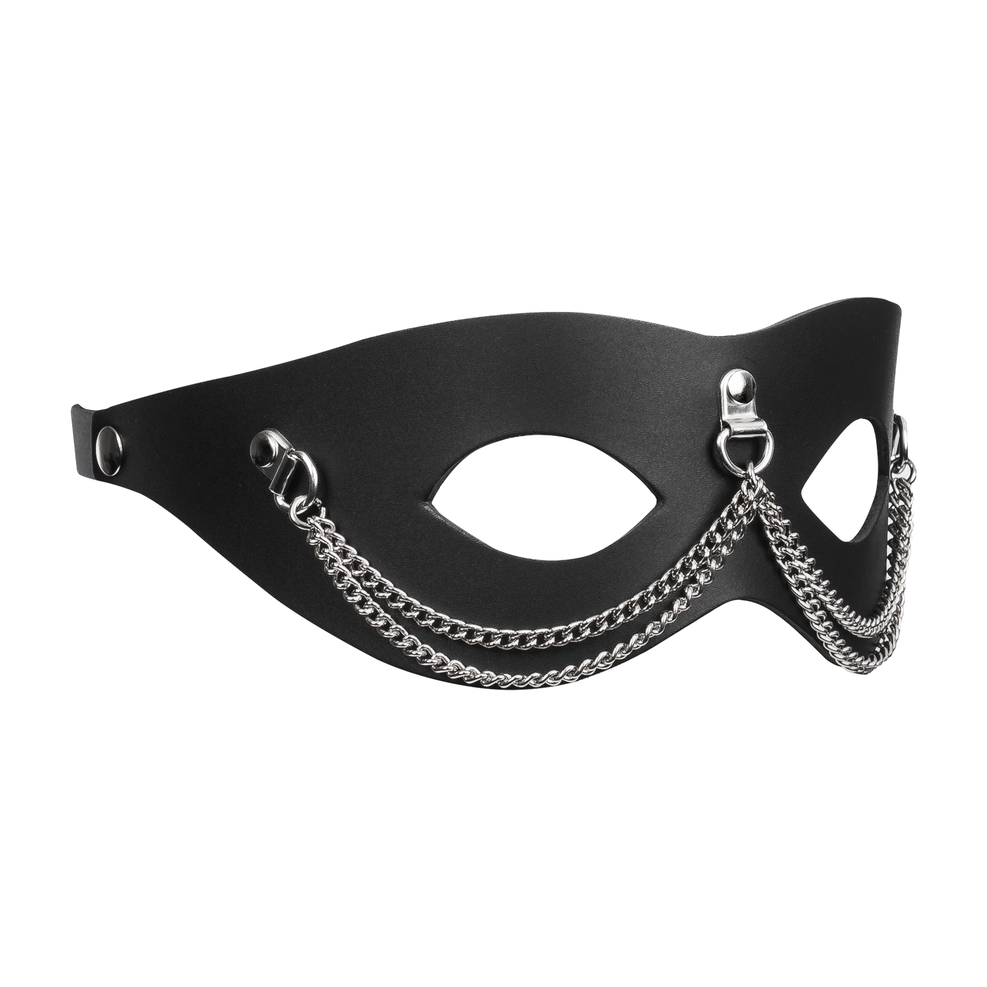 5: Rimba Bondage Play – Ledermaske mit Kettenverzierung – Schwarz & Silber