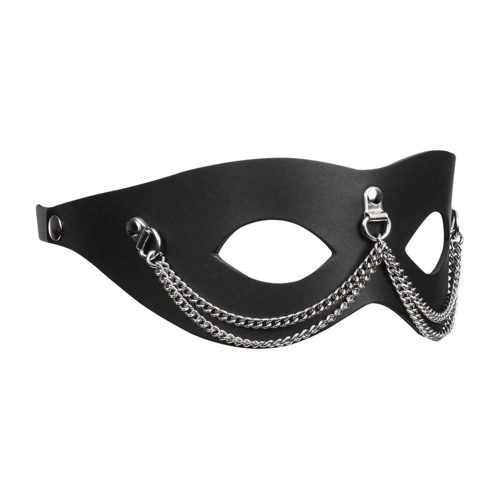 5: Rimba Bondage Play – Ledermaske mit Kettenverzierung – Schwarz & Silber