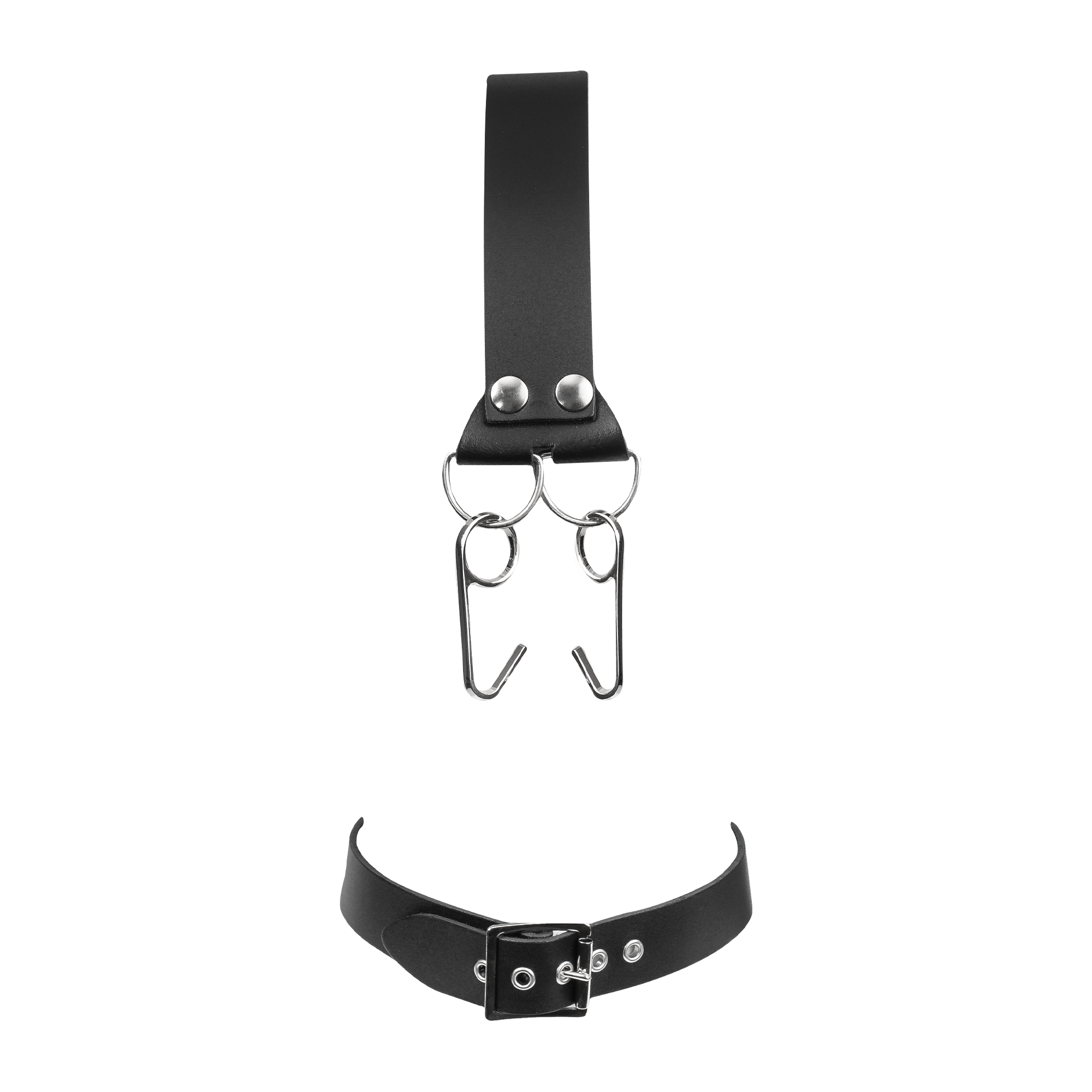Rimba Bondage Play – Leder-Kopfharnisch mit Nasenhaken – Schwarz