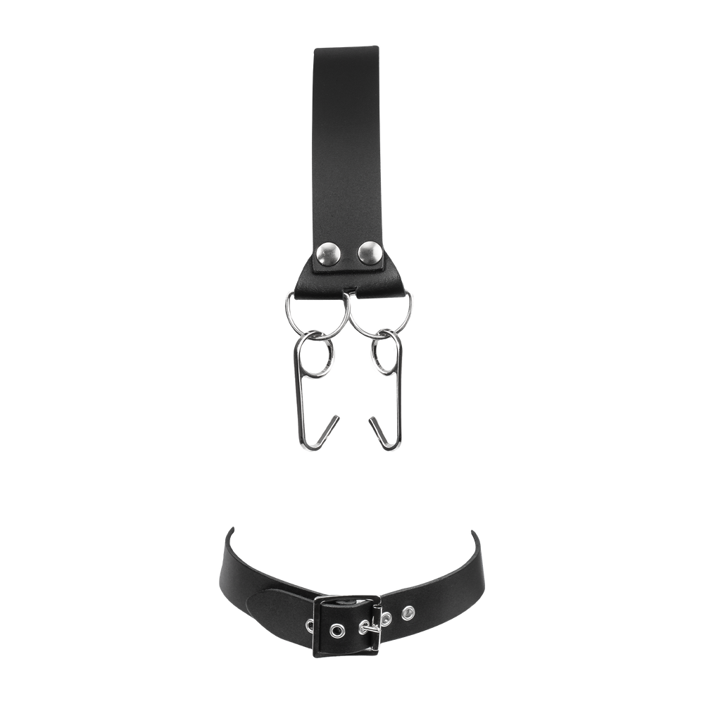 Rimba Bondage Play – Leder-Kopfharnisch mit Nasenhaken – Schwarz