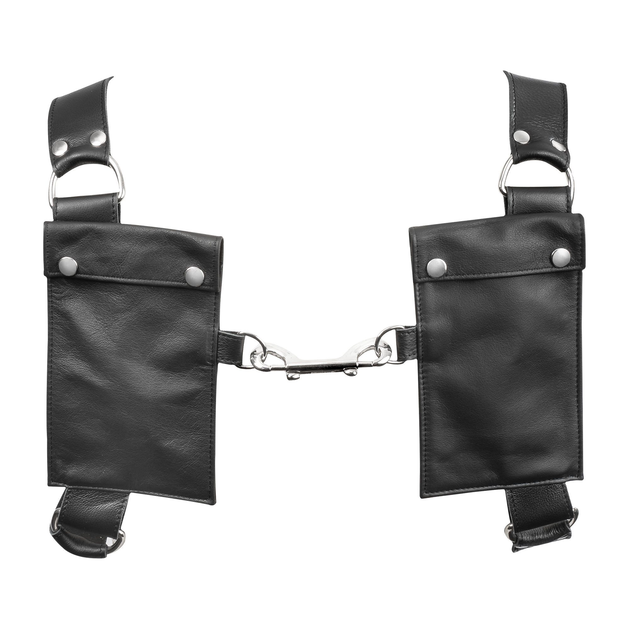 Rimba Bondage Play – Luxus-Brustharness aus Leder mit Taschen – Schwarz