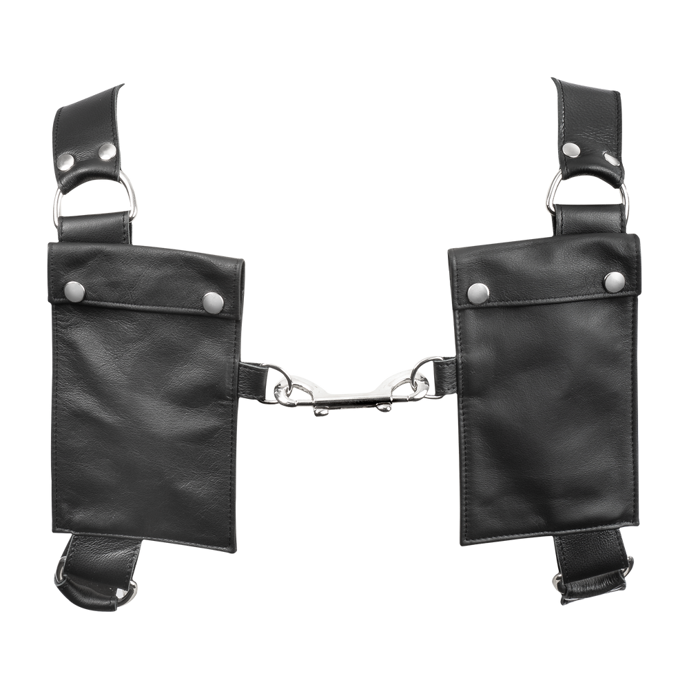 Rimba Bondage Play – Luxus-Brustharness aus Leder mit Taschen – Schwarz
