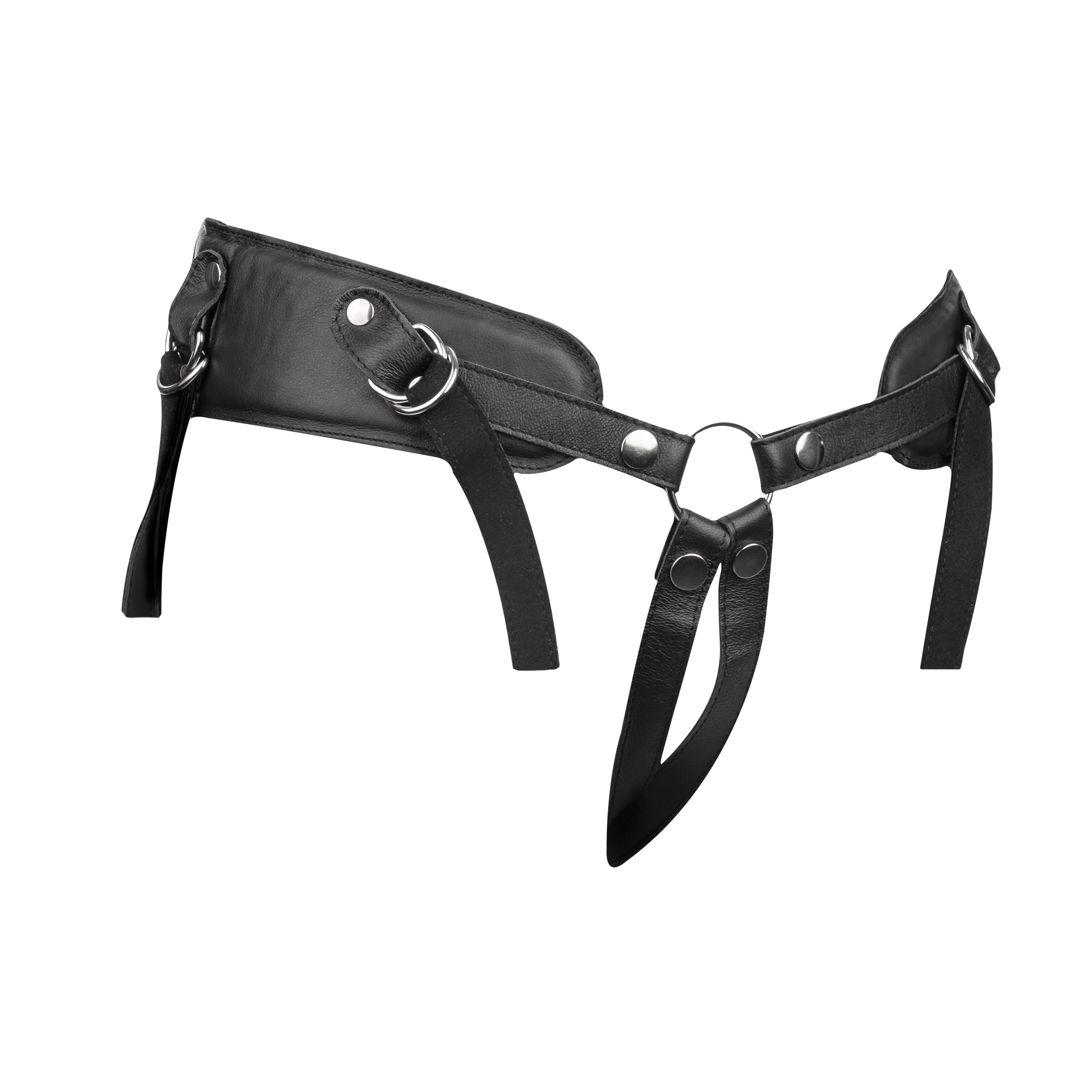 Rimba Bondage Play – Strap-on-Harness aus Leder mit Polsterung – Schwarz