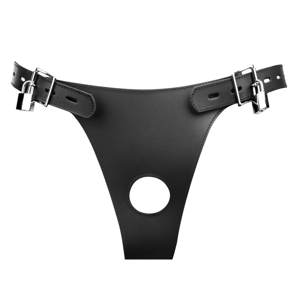 6: Rimba Bondage Play – Keuschheitsgürtel aus Leder mit aufblasbarem Analplug – Schwarz