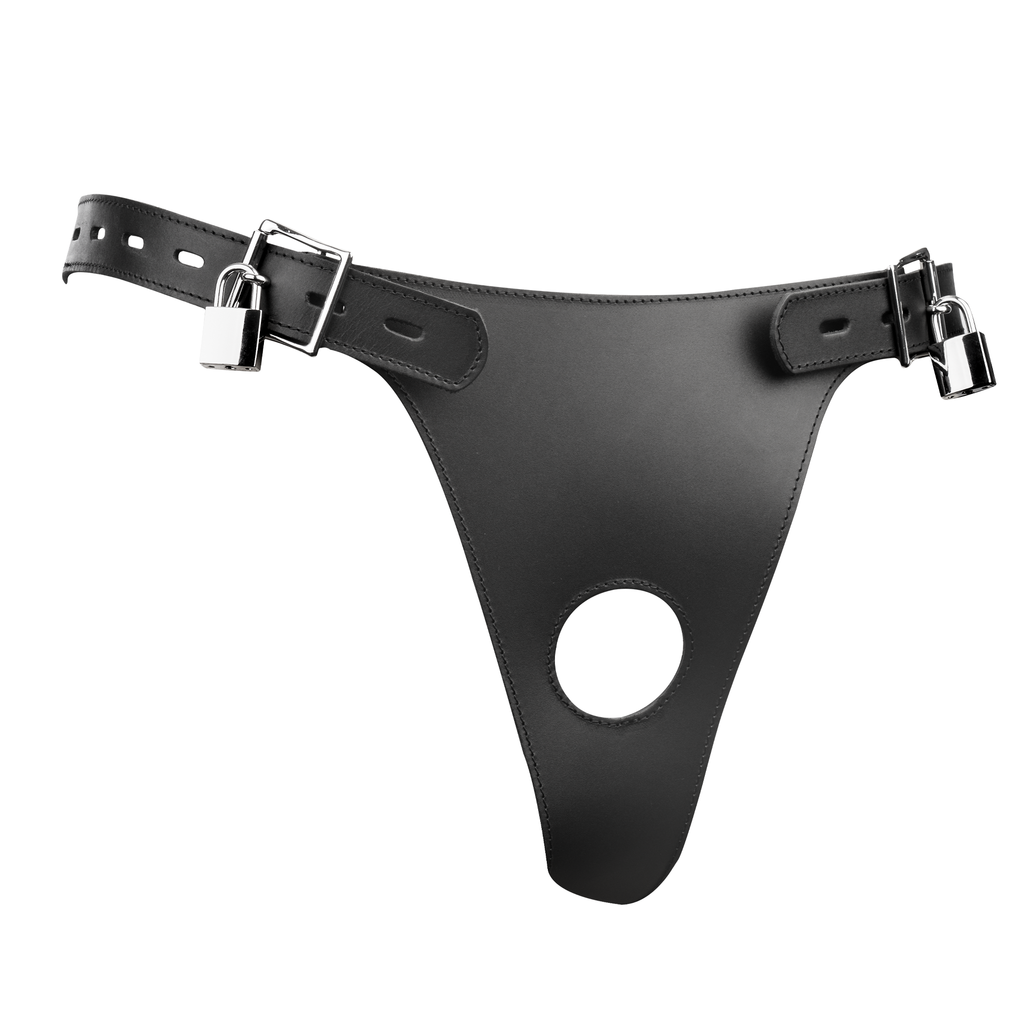 7: Rimba Bondage Play – Keuschheitsgürtel aus Leder mit aufblasbarem Analplug – Schwarz