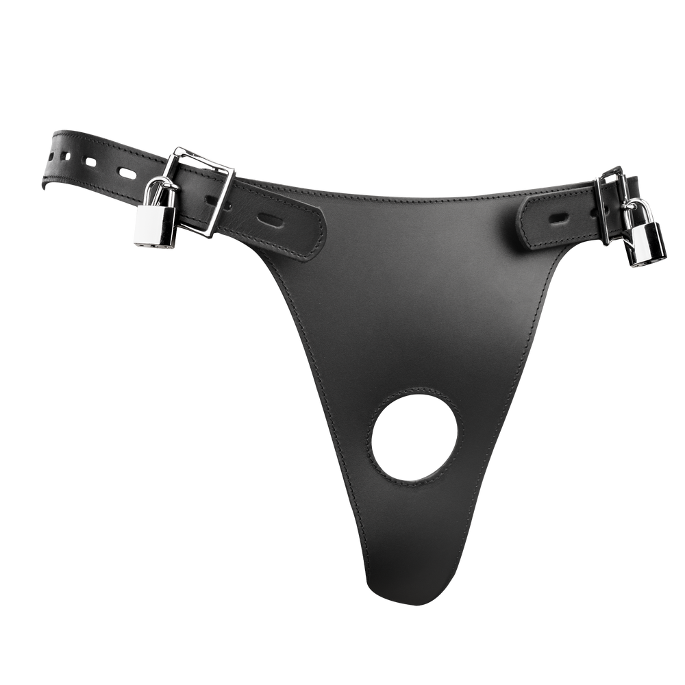 7: Rimba Bondage Play – Keuschheitsgürtel aus Leder mit aufblasbarem Analplug – Schwarz