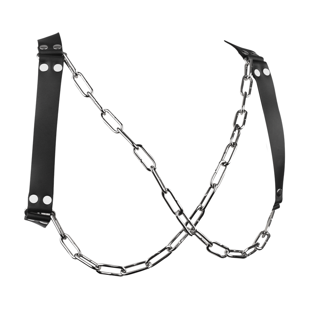 5: Rimba Bondage Play – Leder-Brustharness mit Ketten – Schwarz & Silber