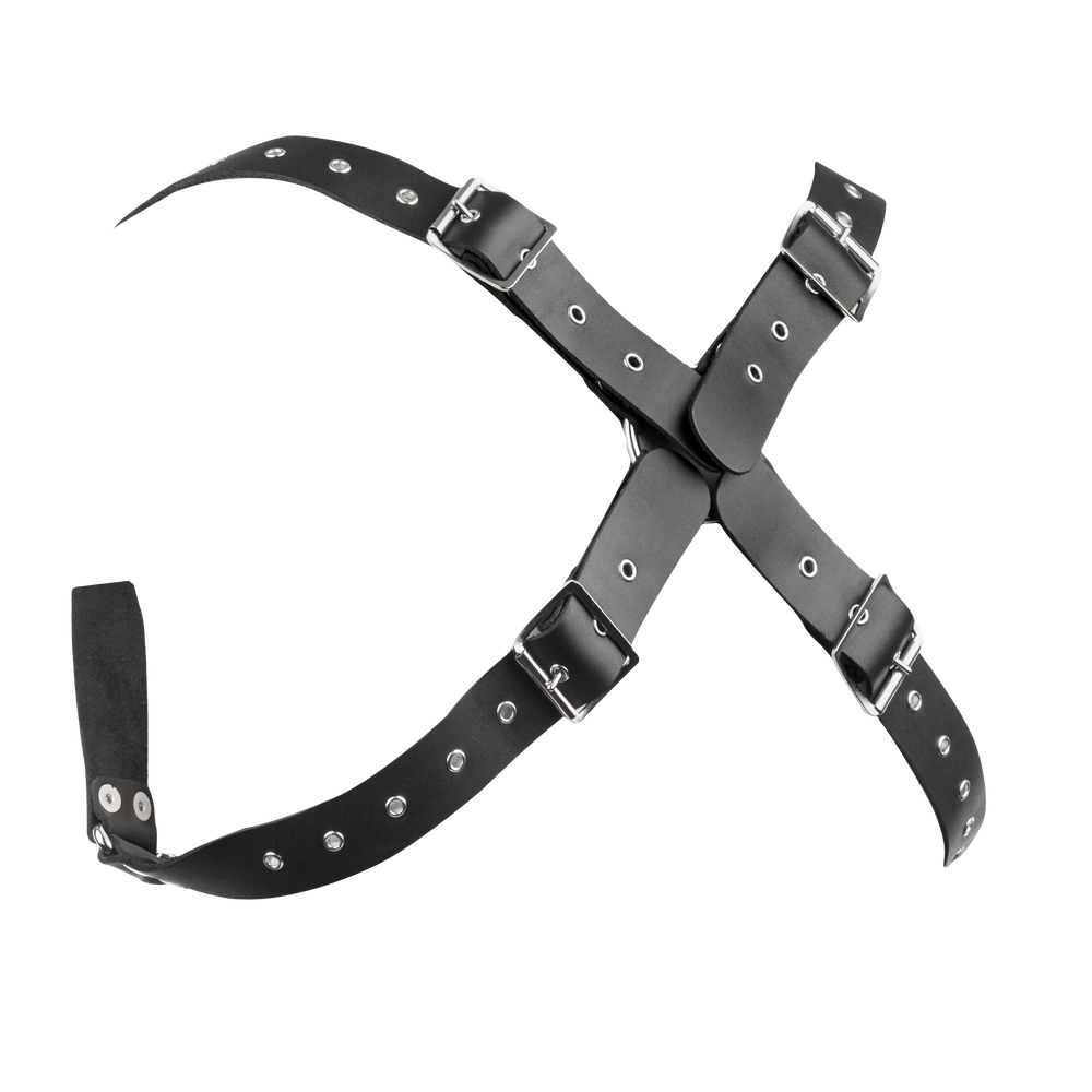 Rimba Bondage Play – Leder-Brustharness mit Ketten – Schwarz & Silber