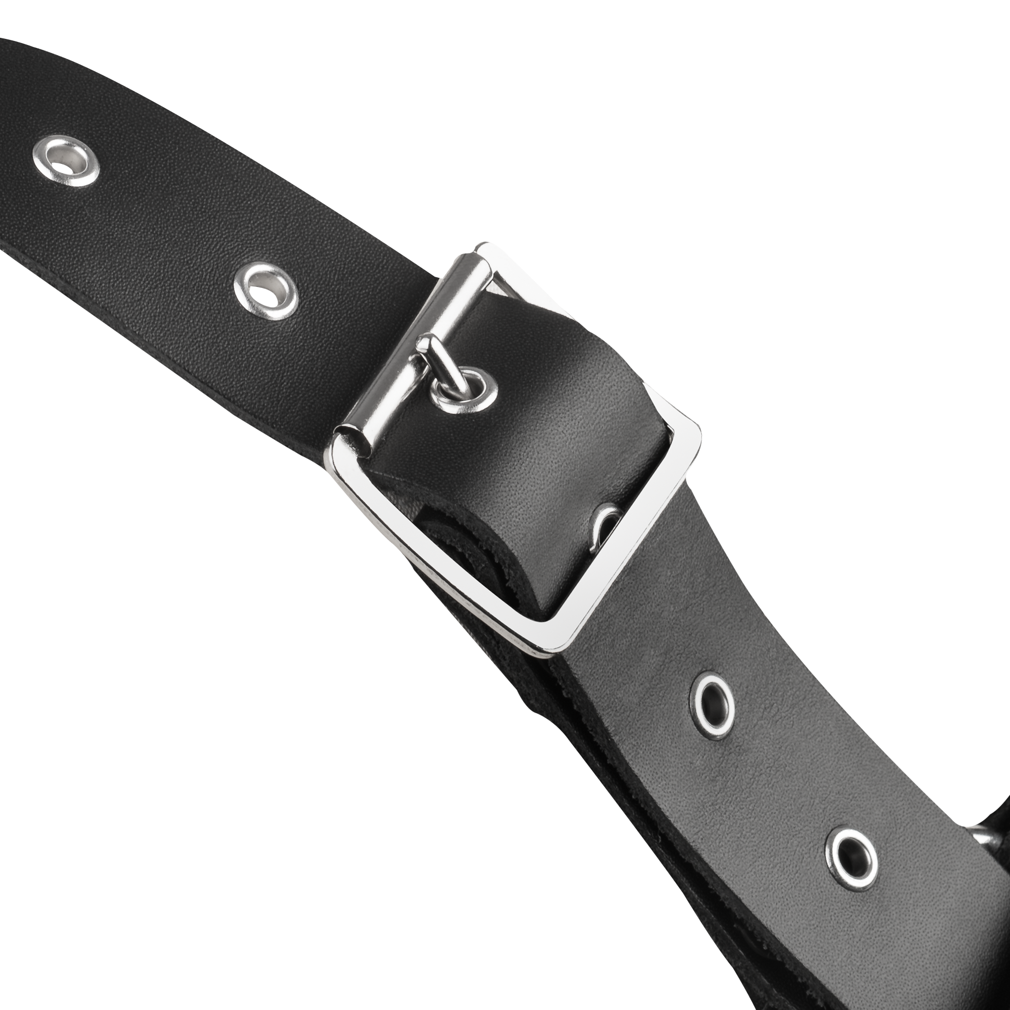 Rimba Bondage Play – Leder-Brustharness mit Ketten – Schwarz & Silber