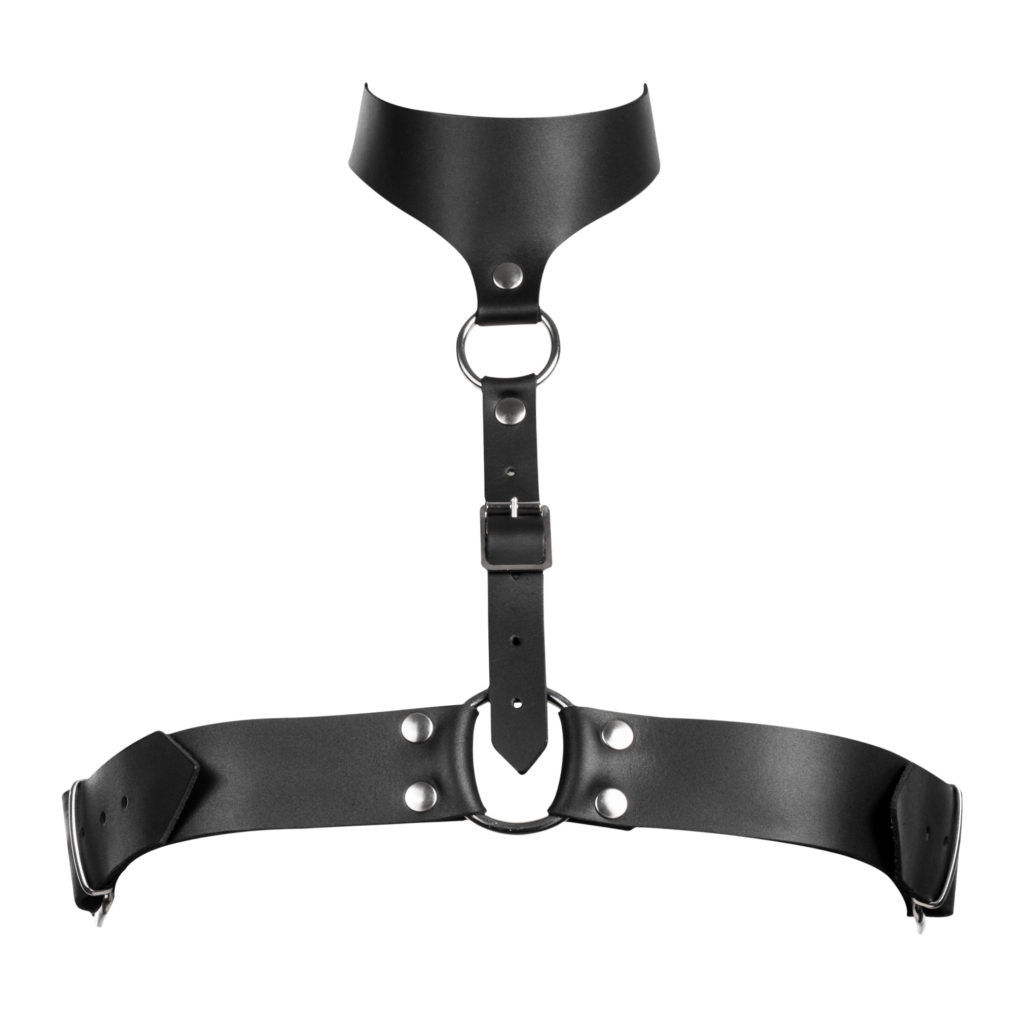 4: Rimba Bondage Play – Leder-Brustharness mit Halsband – Schwarz