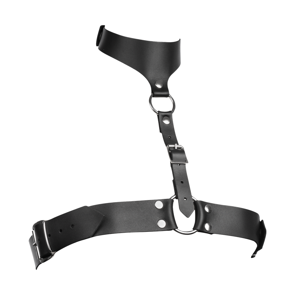 5: Rimba Bondage Play – Leder-Brustharness mit Halsband – Schwarz