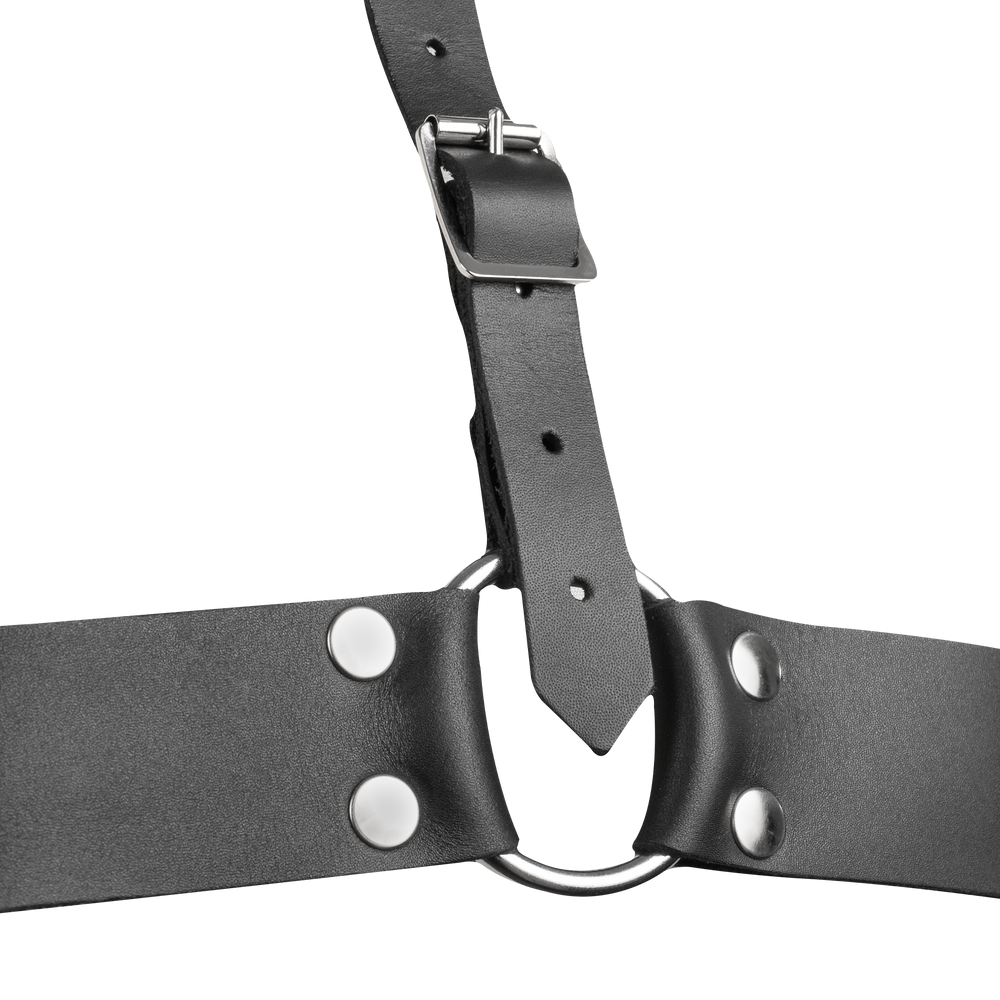 7: Rimba Bondage Play – Leder-Brustharness mit Halsband – Schwarz