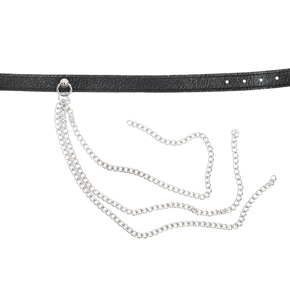 3: Rimba Bondage Play – Lederhalsband mit Metallketten – Schwarz & Silber