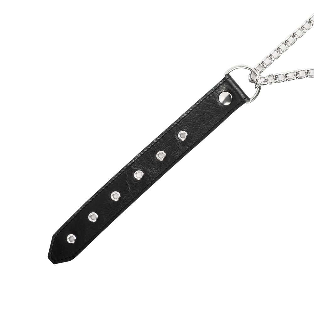4: Rimba Bondage Play – Würgehalsband aus Leder mit O-Ring – Schwarz & Silber