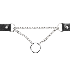 Rimba Bondage Play – Würgehalsband aus Leder mit O-Ring – Schwarz & Silber