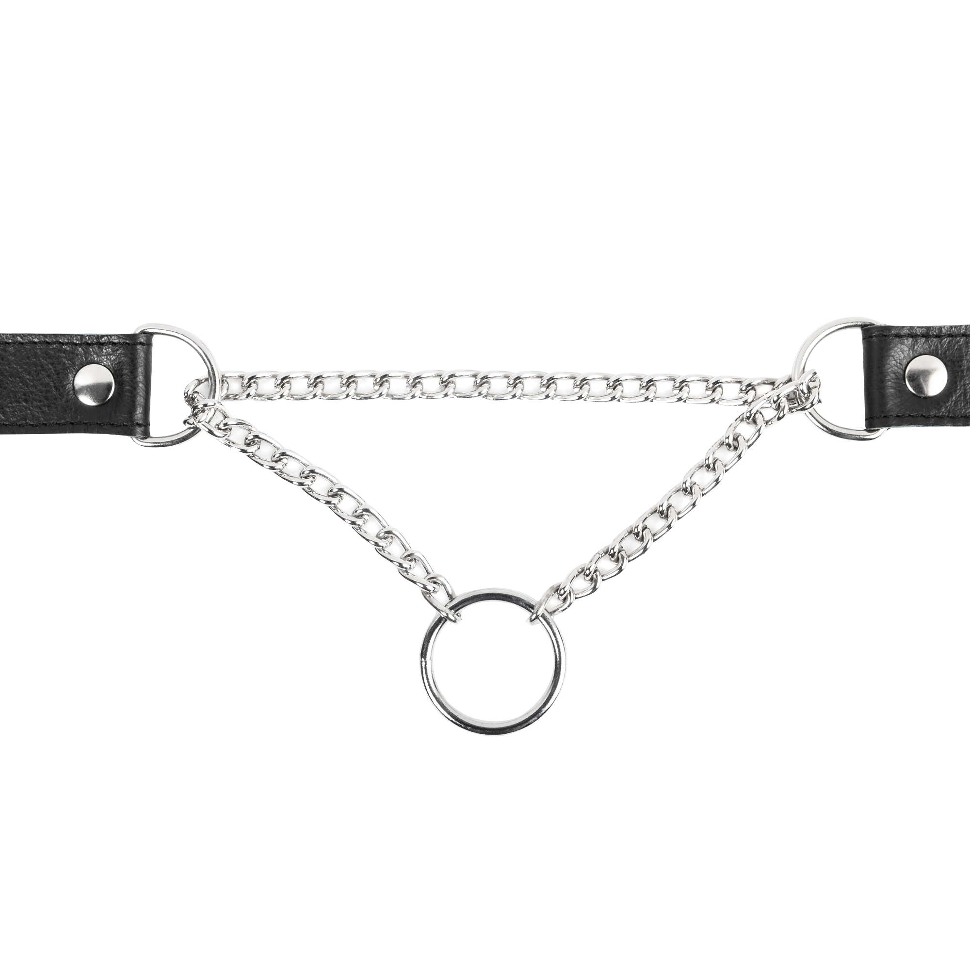 Rimba Bondage Play – Würgehalsband aus Leder mit O-Ring – Schwarz & Silber