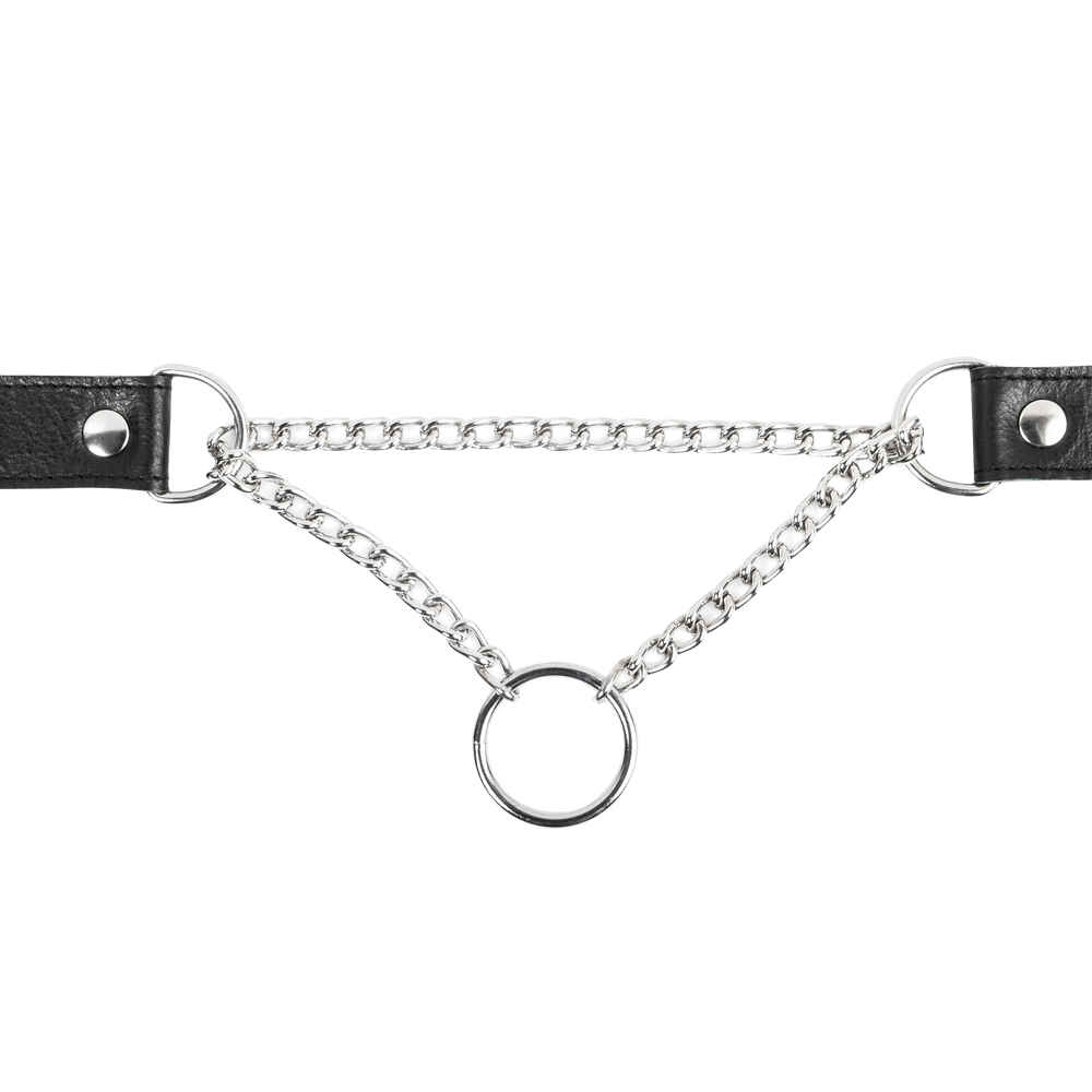 Rimba Bondage Play – Würgehalsband aus Leder mit O-Ring – Schwarz & Silber