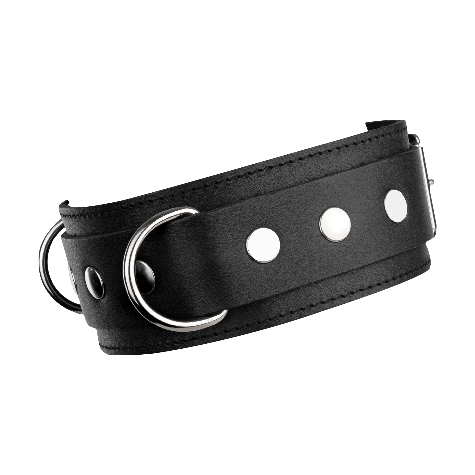 3: Rimba Bondage Play – Lederhalsfessel mit Doppel-D-Ring – Schwarz