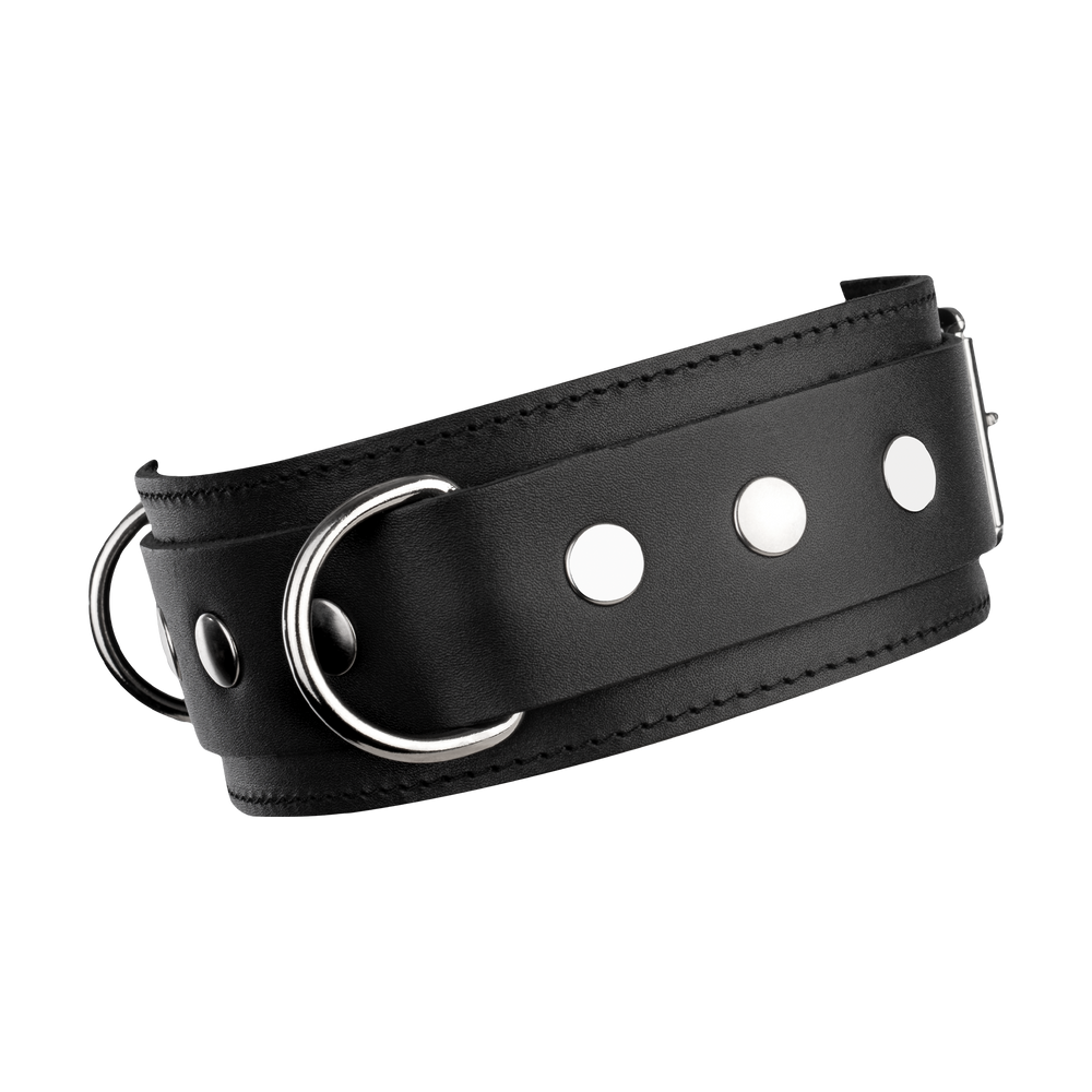 3: Rimba Bondage Play – Lederhalsfessel mit Doppel-D-Ring – Schwarz