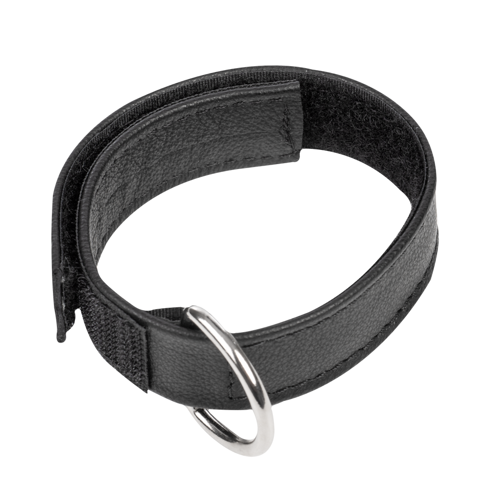 Rimba Bondage Play – Lederhalsband mit Klettverschluss – Schwarz