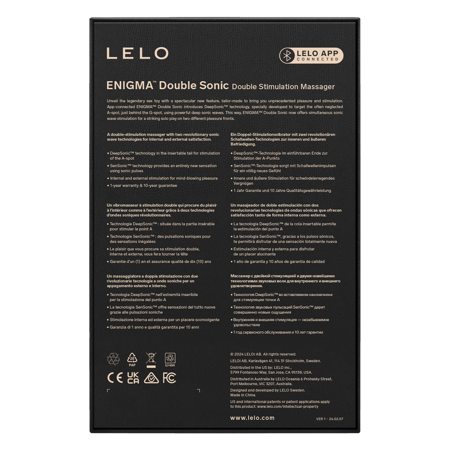 10: LELO - ENIGMA Double Sonic - Dreifach-Stimulation - App-gesteuert - Schwarz