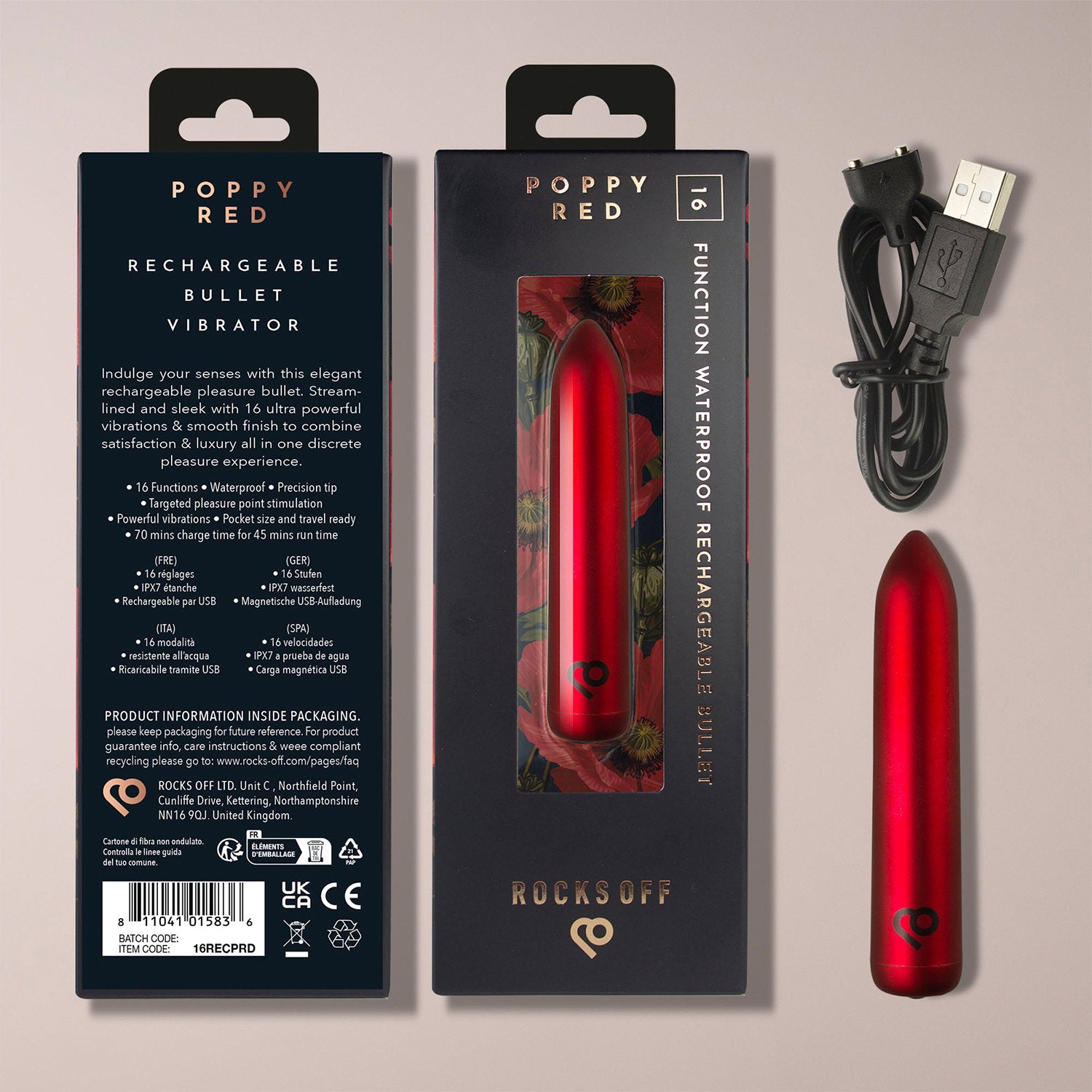 12: Rocks-Off – Wiederaufladbarer Bullet-Vibrator – Mohnrot
