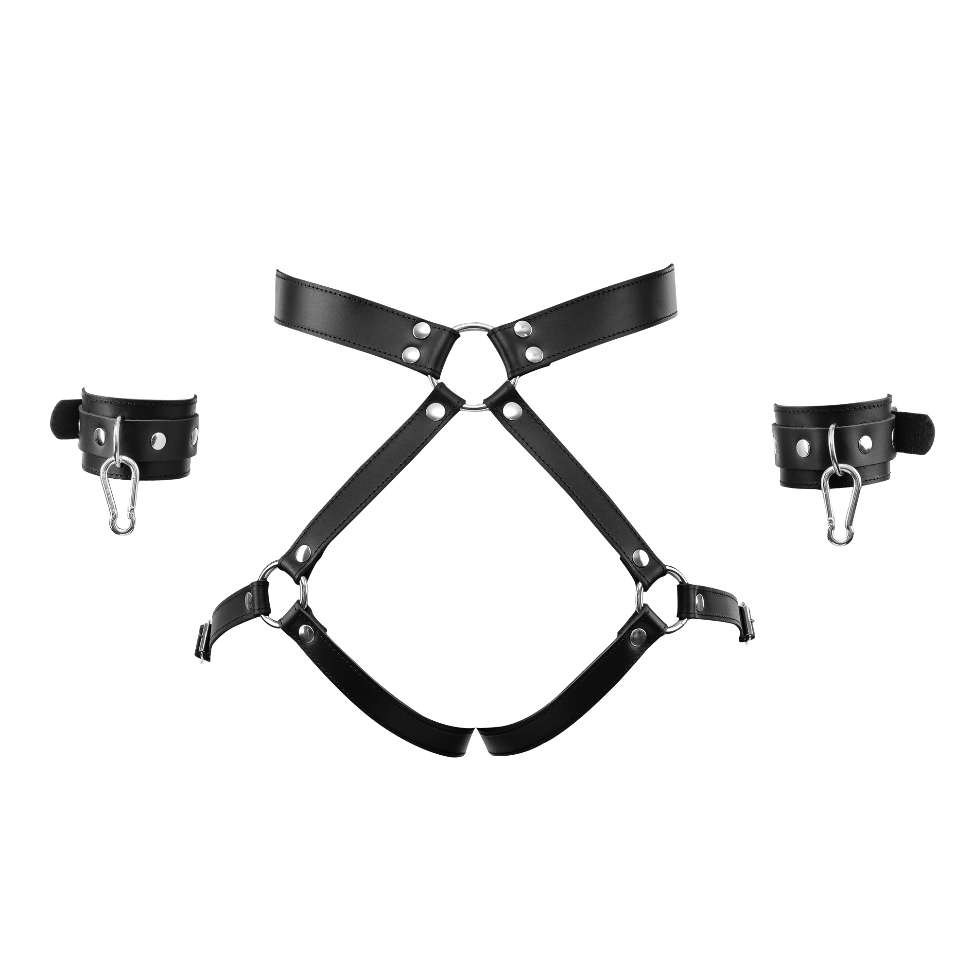 4: Rimba Bondage Play – Luxus-Leder-Bondage-Harness mit Fesseln – Schwarz